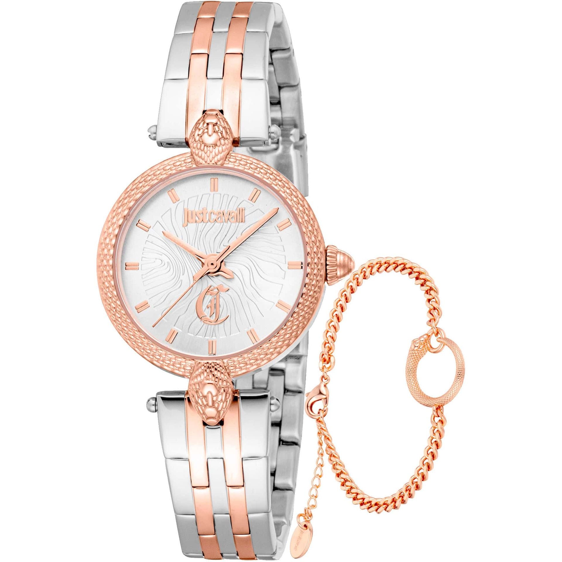 Комплект дамски часовник и гривна Women’s watch Just Cavalli SET Mini Attraente JC1L330M0085 Two Tones RG Silver
