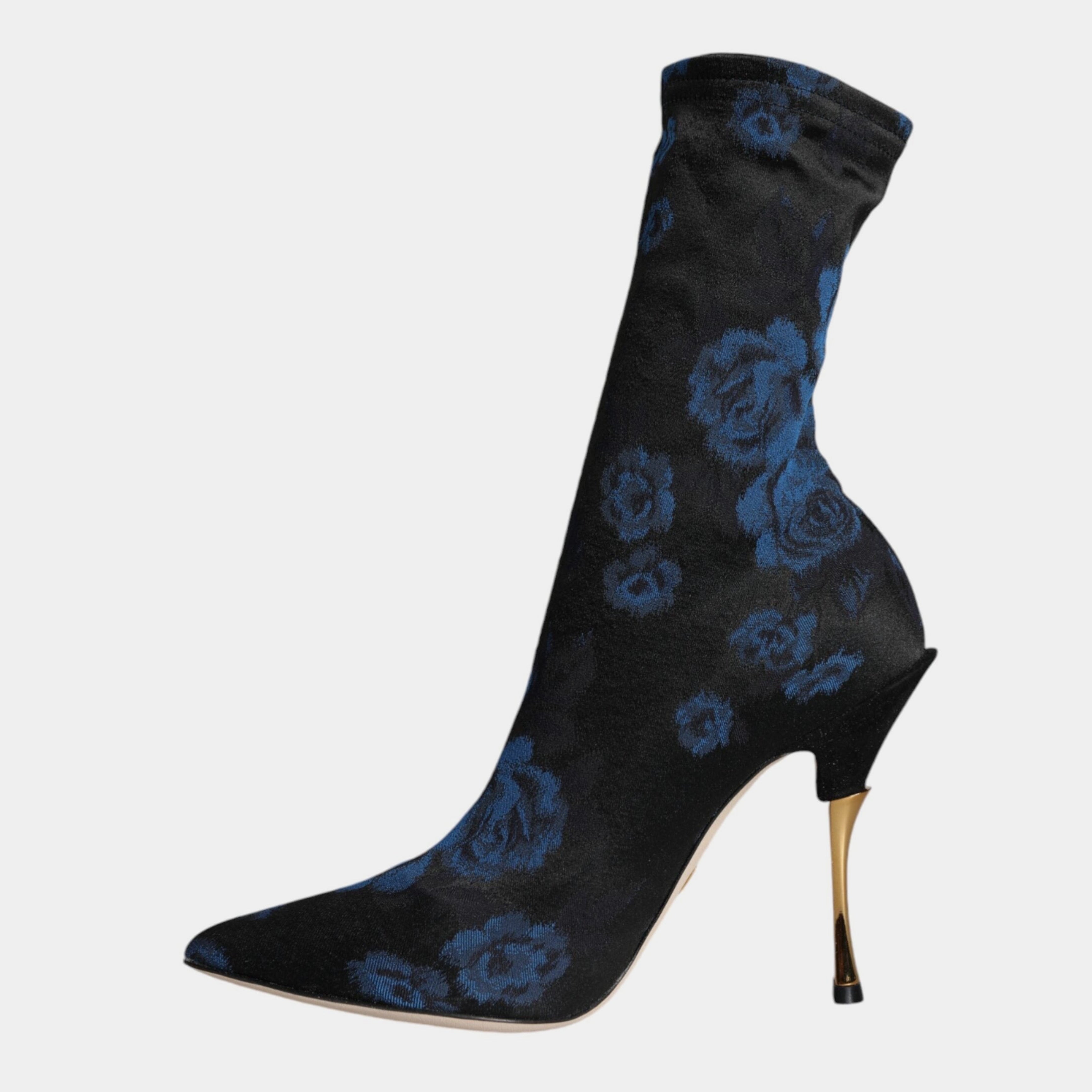 Дамски луксозни обувки на високи токчета над глезена Dolce & Gabbana Women’s Black Floral Stretch Mid Calf Heels Boots