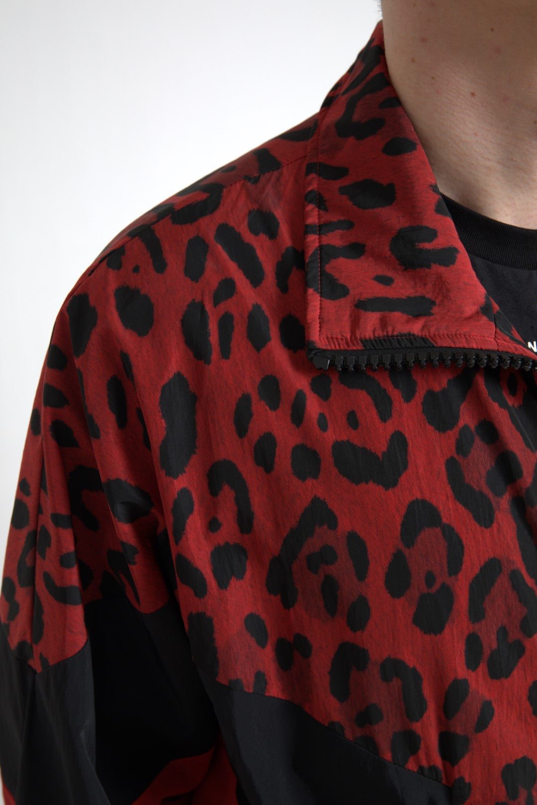 Мъжко червено черно шушляково яке DOLCE & GABBANA Men’s Red Black Leopard Nylon Jacket