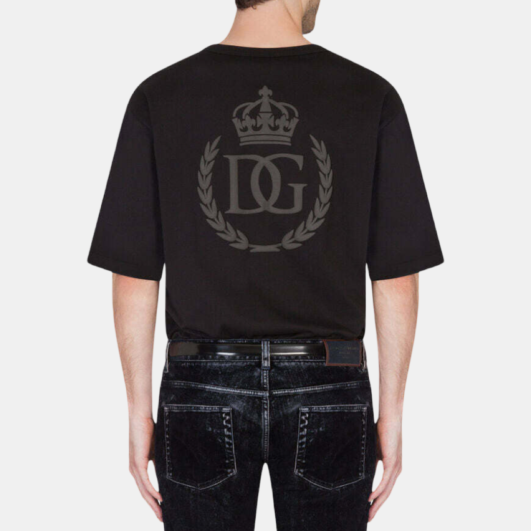 Dolce & Gabbana Black Logo Embossed Crew Neck Short Sleeves T-shirt