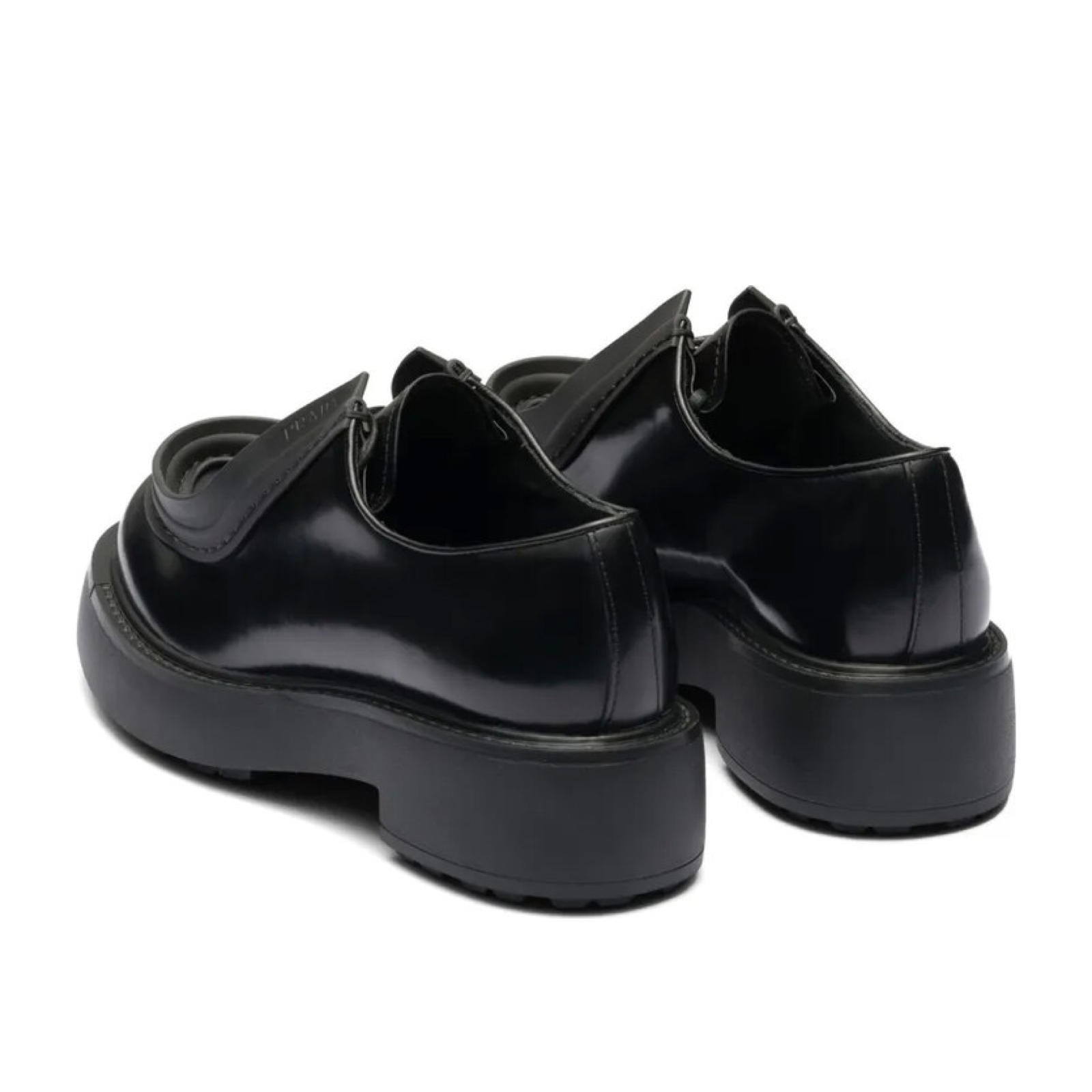 Prada Black Diapason Lace-Up Women Moccasins Heel View