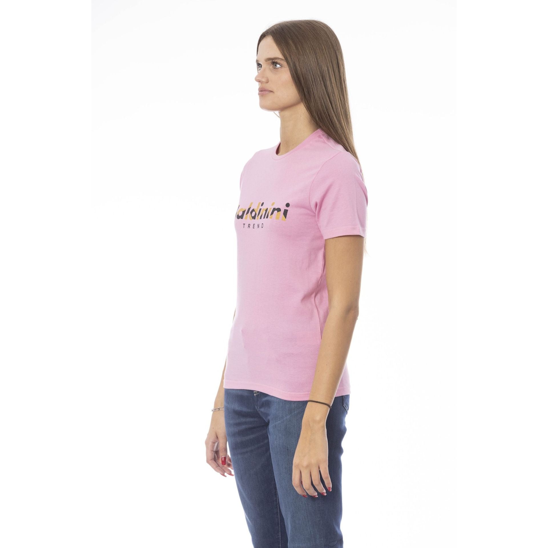 Дамска тениска в розово Women’s t-shirt Baldinini Trend TSD04 MANTOVA ROSA1 in pink angled view