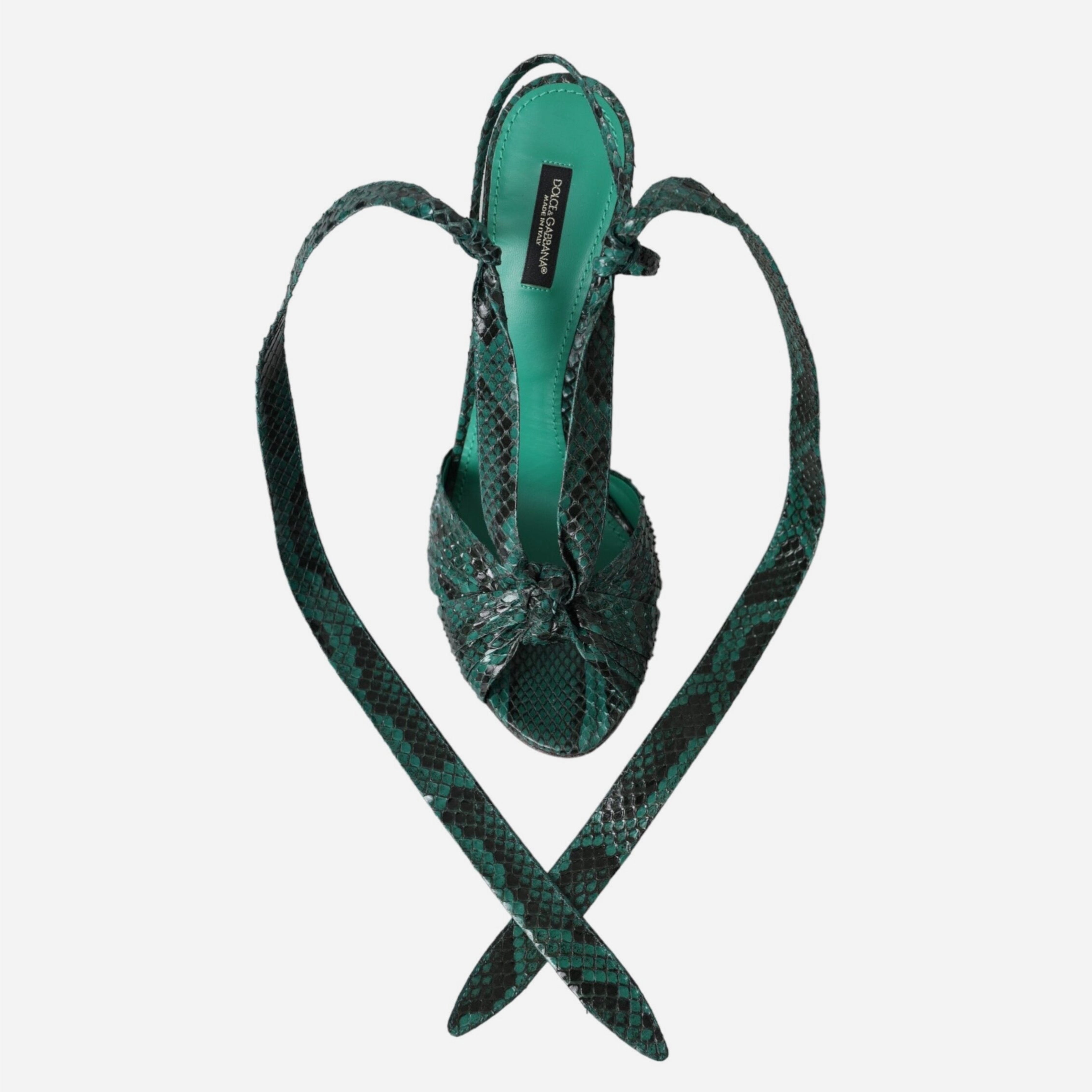 Дамски луксозни сандали на висок ток от кожа от питон в зелено DOLCE & GABBANA Women’s Luxury Green Python Leather Heels Sandals