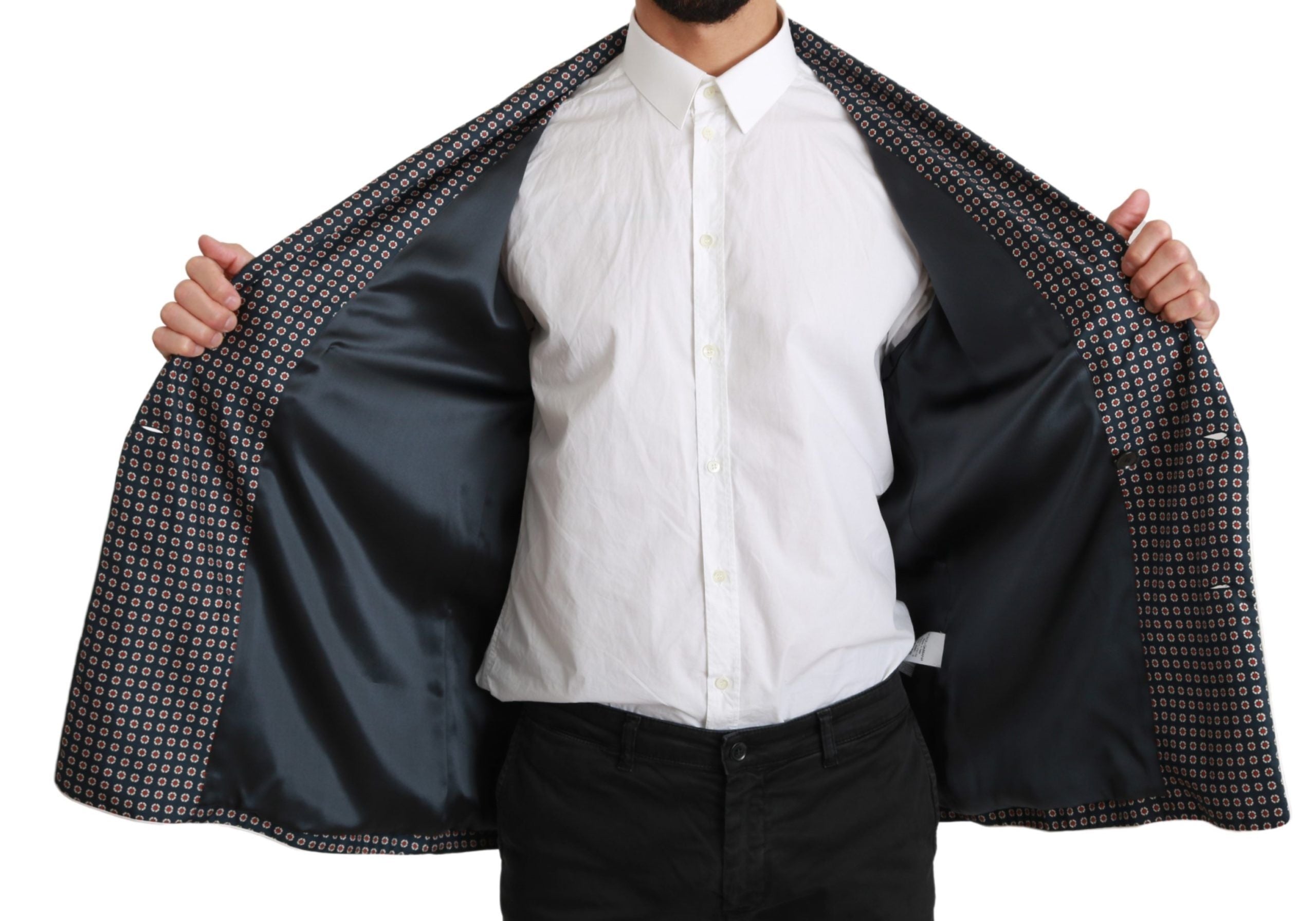 Dolce & Gabbana Елегантно тъмносиньо копринено двуредно палто