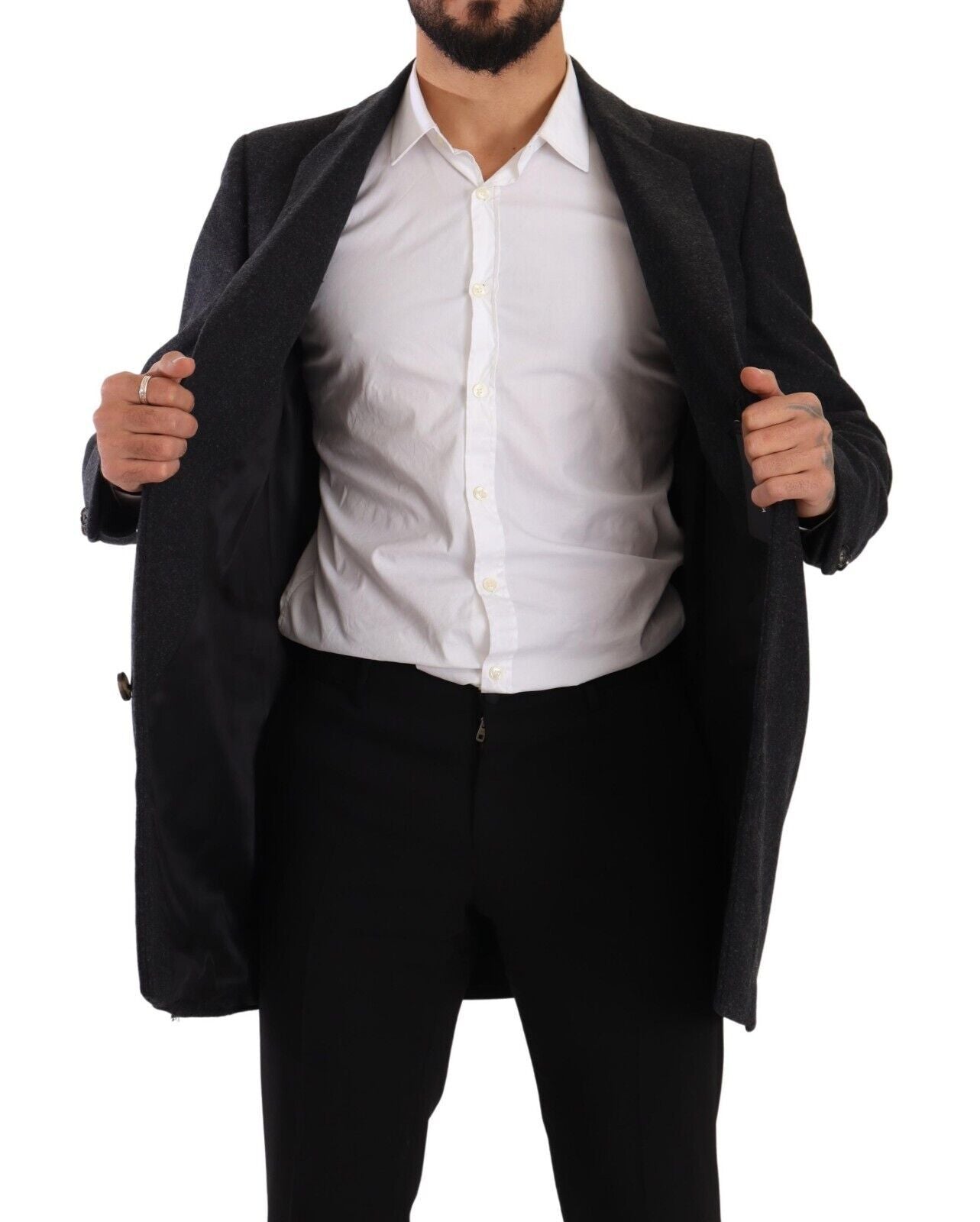 Dolce & Gabbana Елегантно тъмно сиво вълнено палто