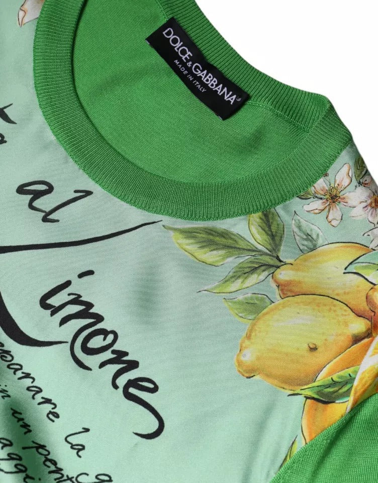Дамски луксозен копринен пуловер DOLCE & GABBANA Women’s Green Silk Granita Al Limone Long Sleeves Sweater