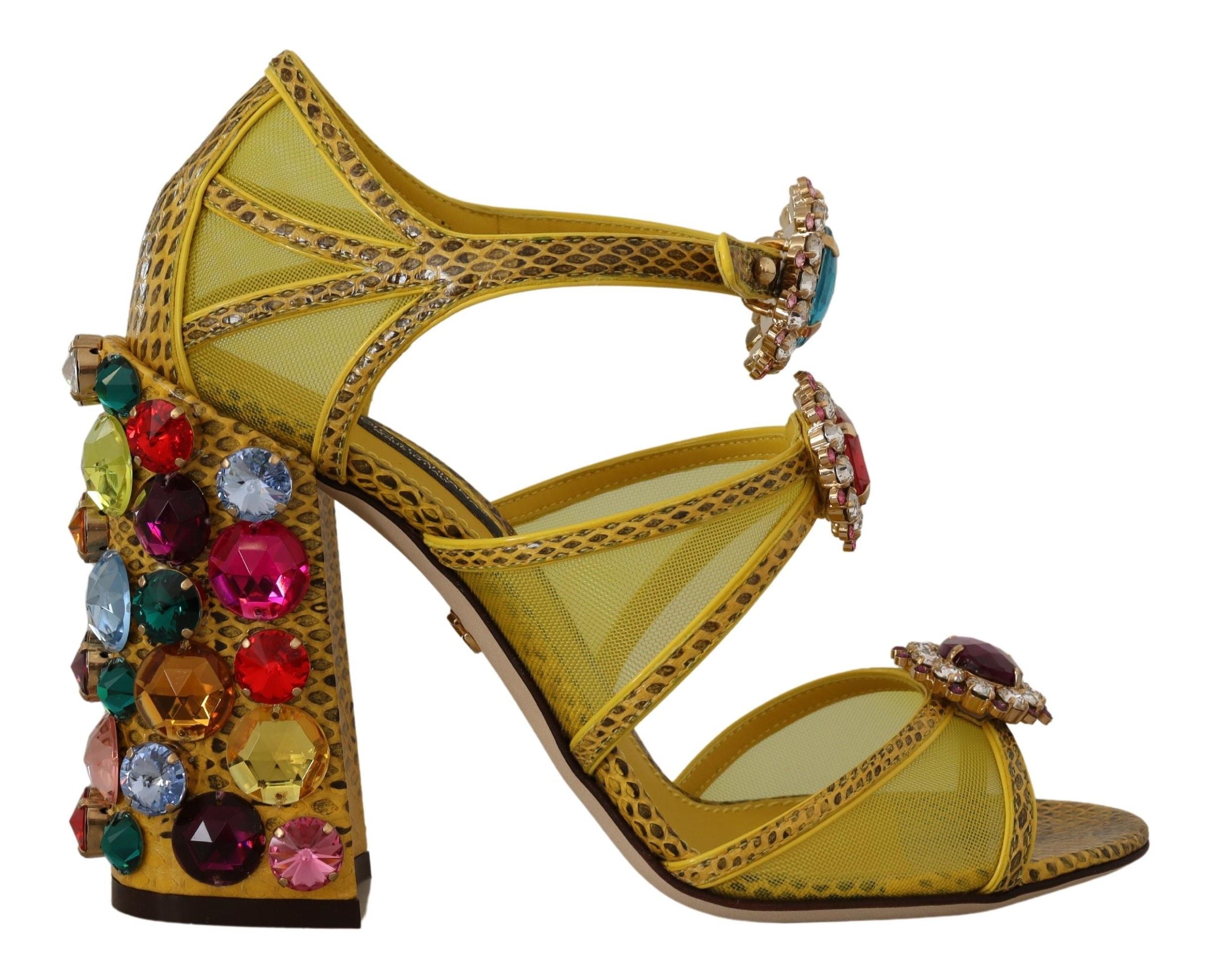 Зашеметяващи жълти кожени сандали Dolce & Gabbana, украсени с кристали
