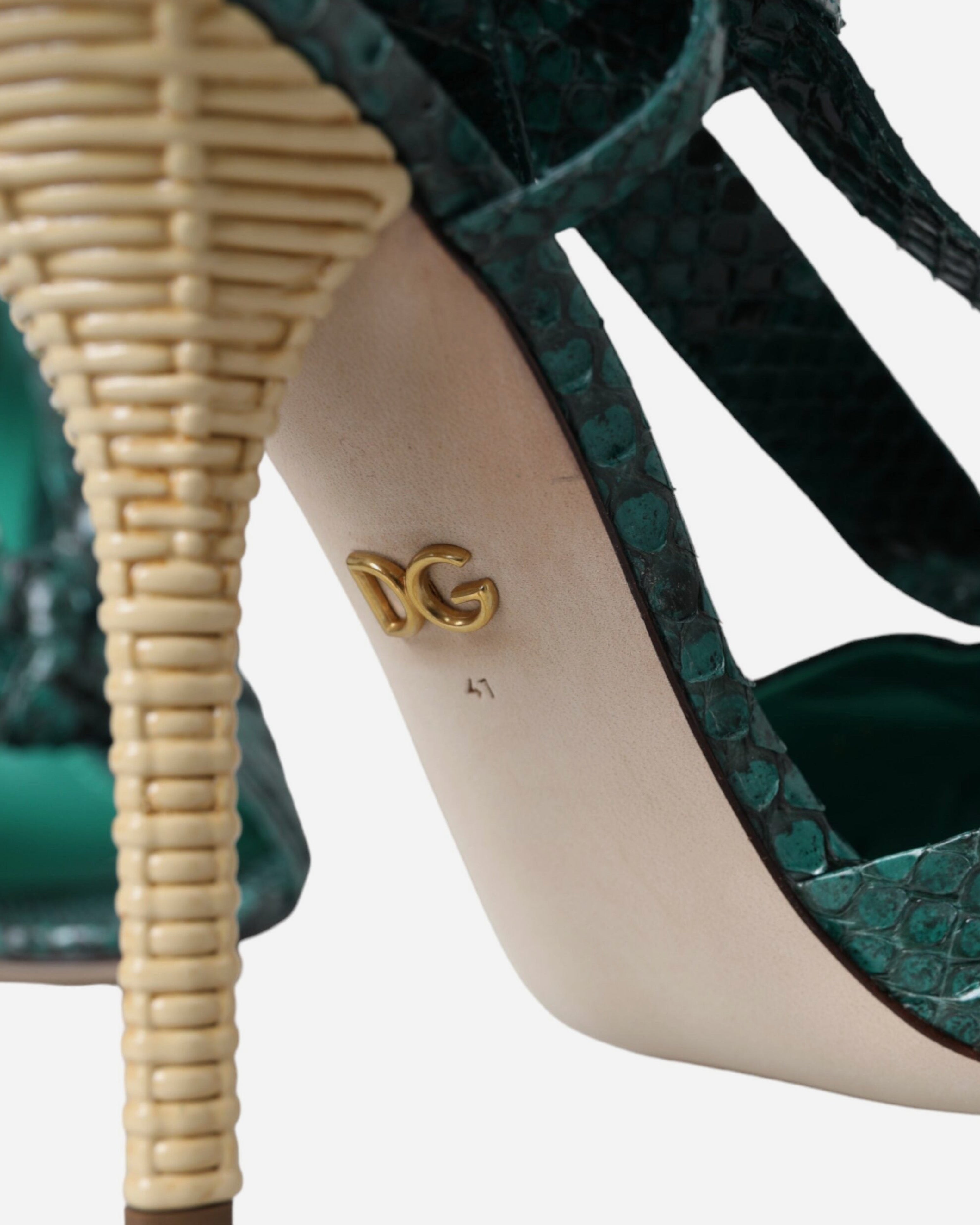 Дамски луксозни сандали на висок ток от кожа от питон в зелено DOLCE & GABBANA Women’s Luxury Green Python Leather Heels Sandals