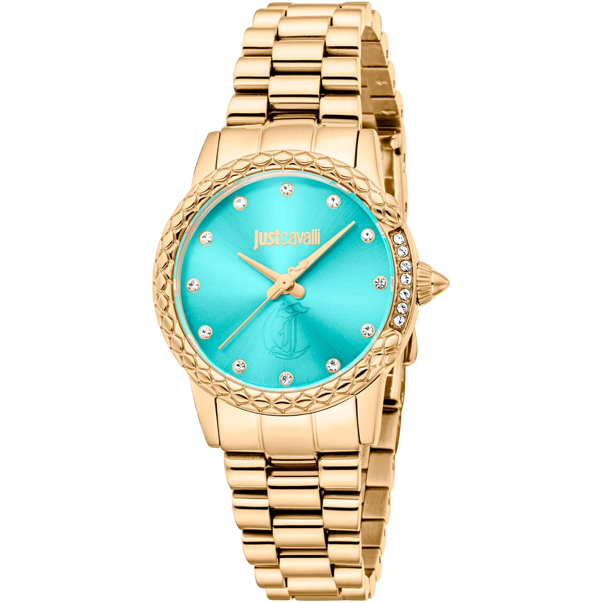 Дамски часовник Women’s watch Just Cavalli Animalier Fiorenza Snake JC1L310M0075 Yellow Gold Turquoise