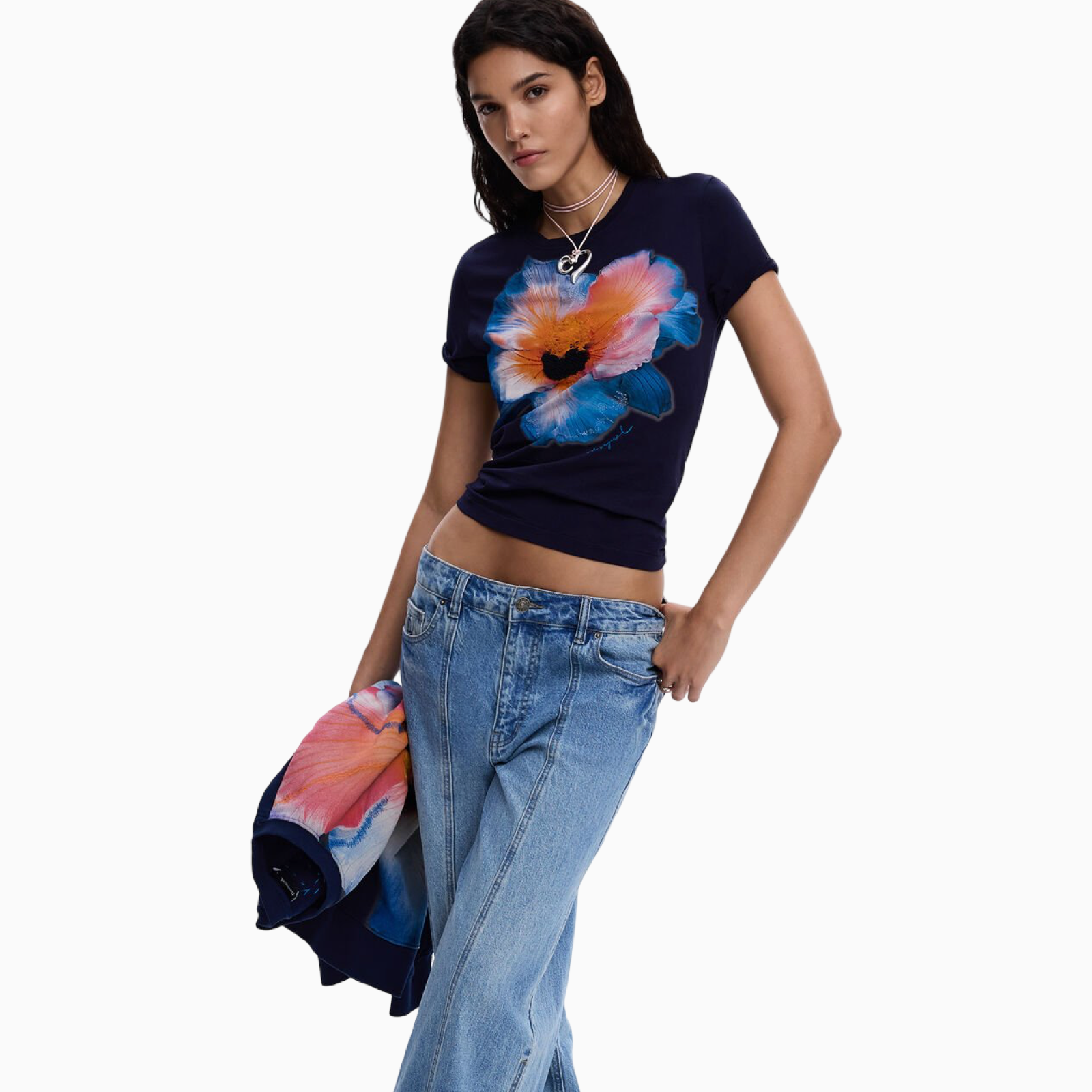 Дамска синя тениска Desigual Women T-shirt 26SWTK03 5000 Side View
