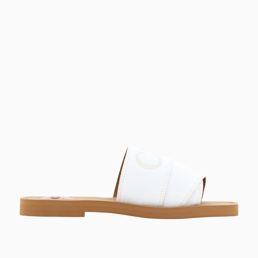 Дамски сандали Chloé Elegant White Cotton Slide Sandals