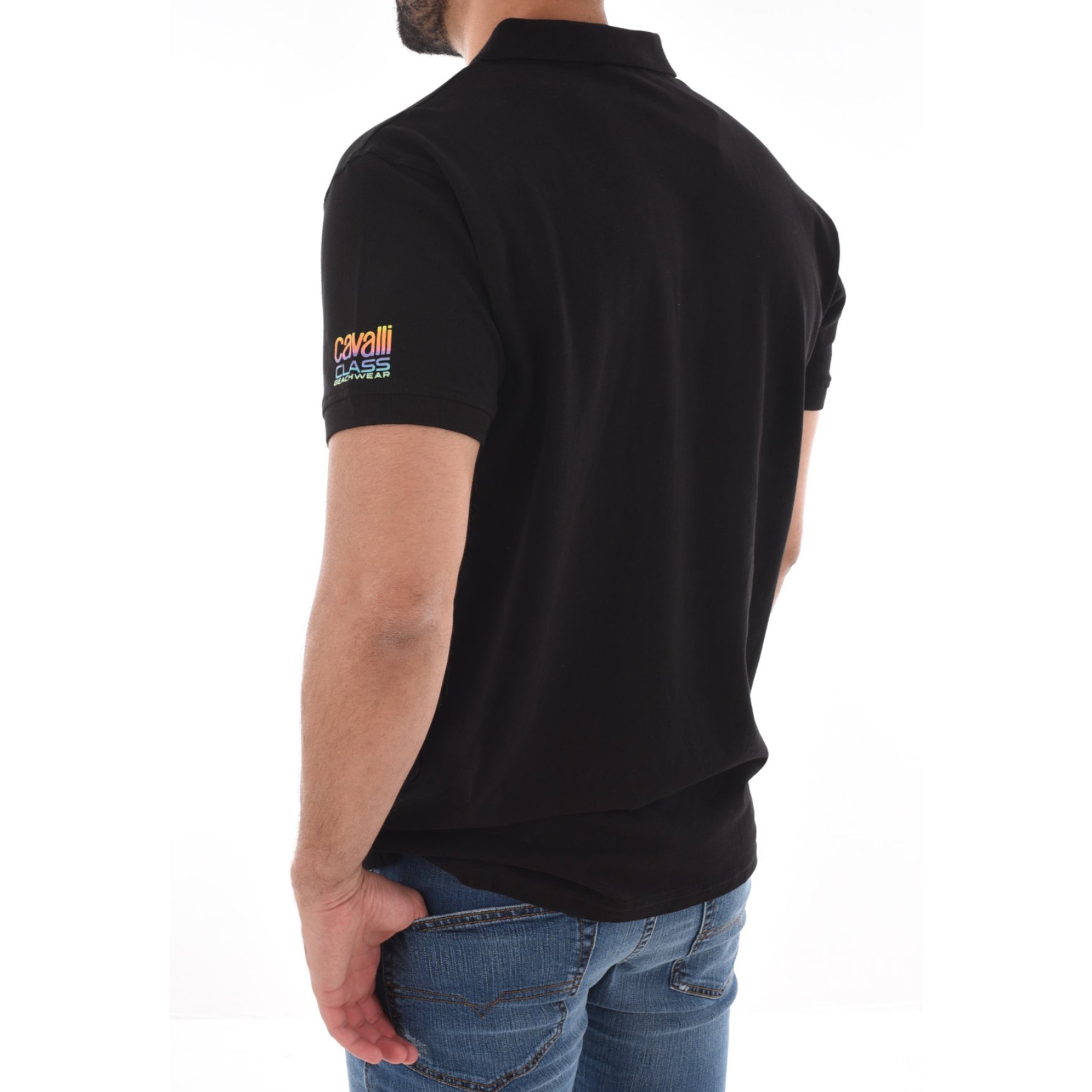 Мъжка поло тениска с яка Cavalli Class CLL2MPL01 в черно нова колекция
