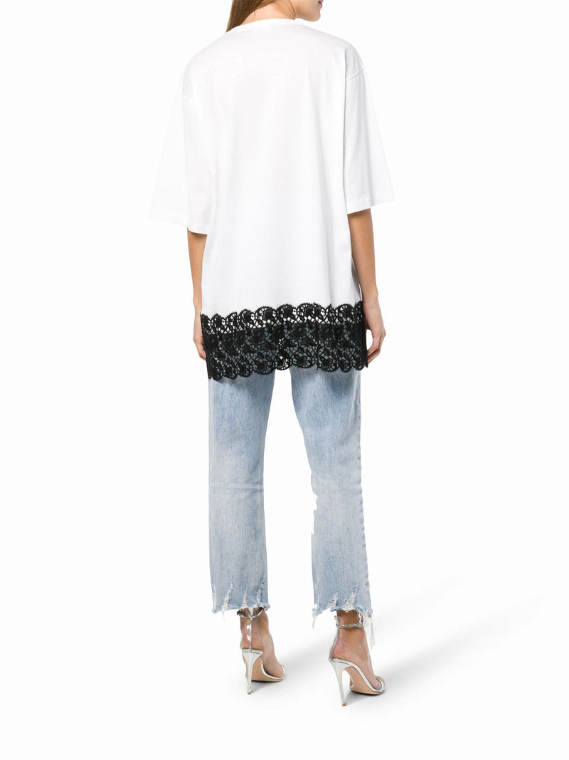 Дамска луксозна тениска с дантела в бяло DOLCE & GABBANA Women’s Luxury White Cotton Blend T-shirt “I’m The Queen of My Life”