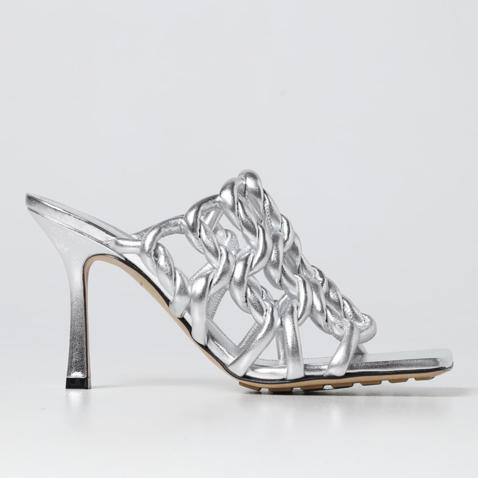 Bottega Veneta Silver Leather Women Sandal Medial View