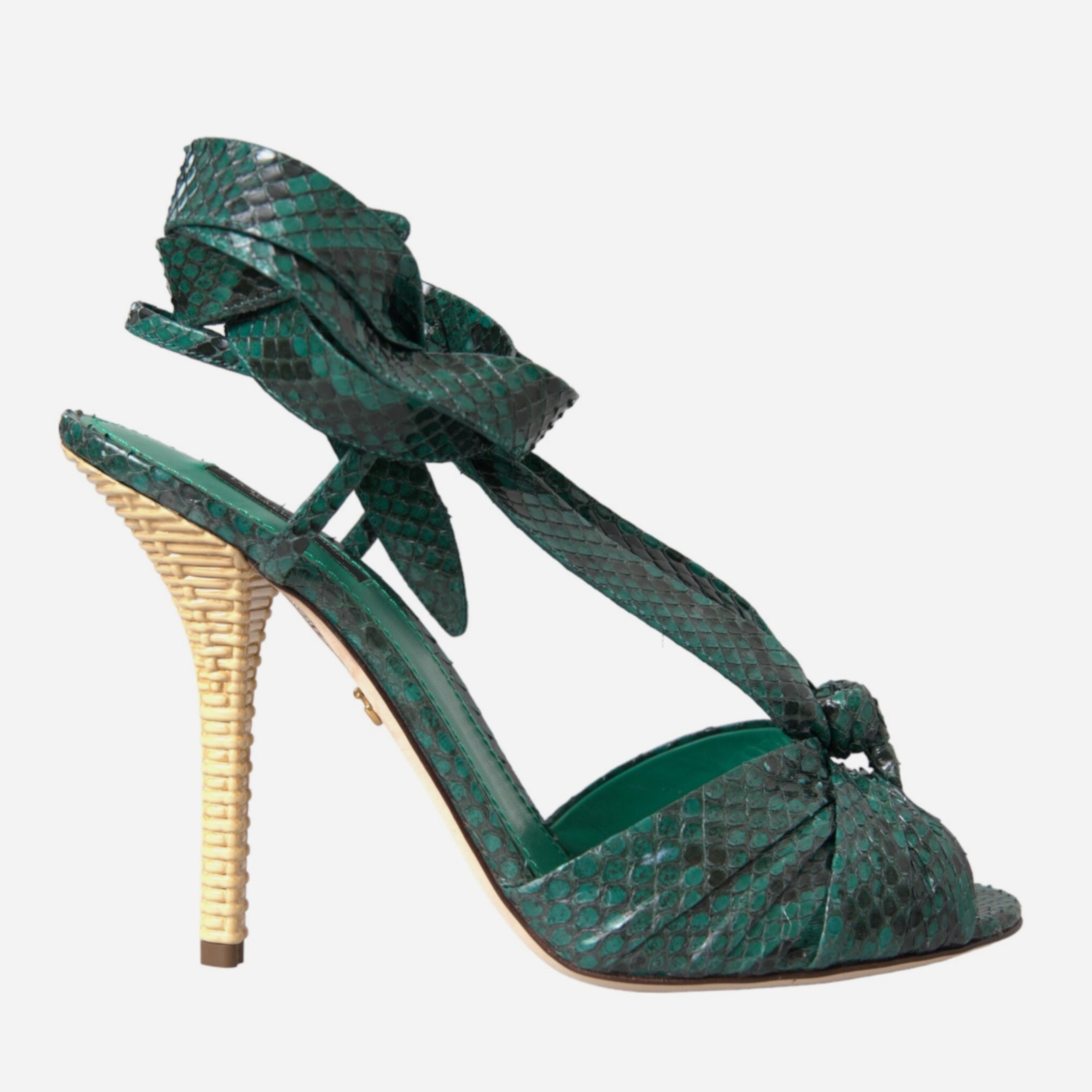 Дамски луксозни сандали на висок ток от кожа от питон в зелено DOLCE & GABBANA Women’s Luxury Green Python Leather Heels Sandals