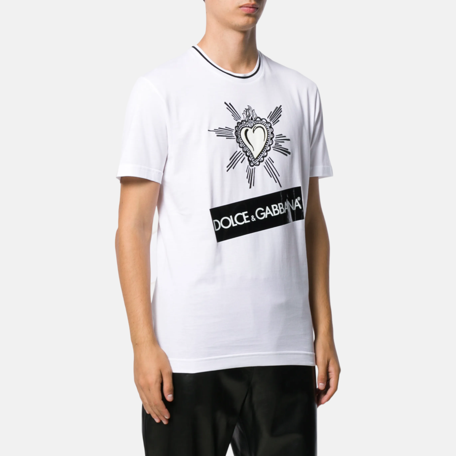 Мъжка бяла тениска Dolce & Gabbana Sacred Heart Men T-shirt G8KD0T G7SLY
