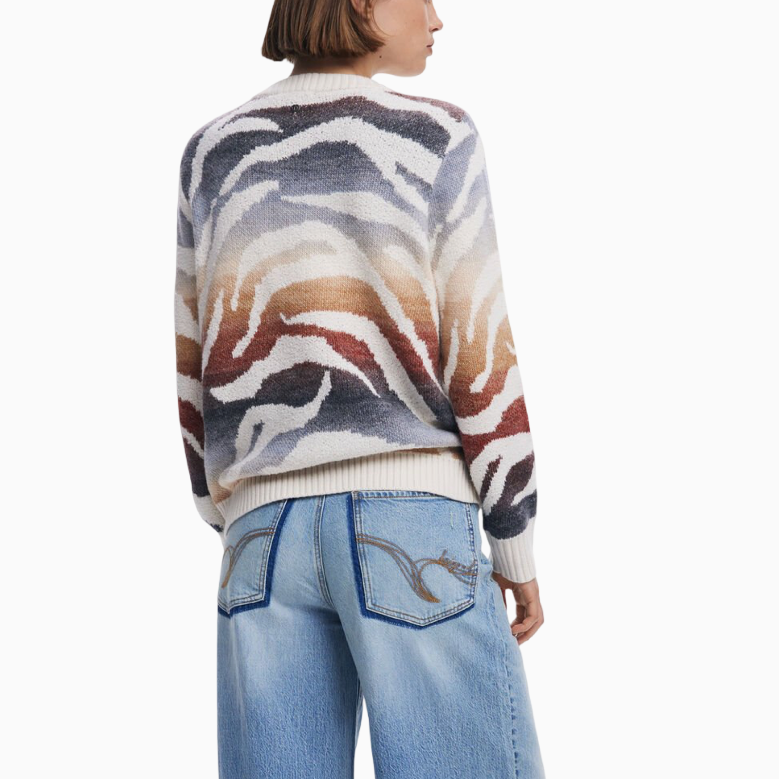 Дамски бежов пуловер Desigual Sweater 25WWJF21 Back View
