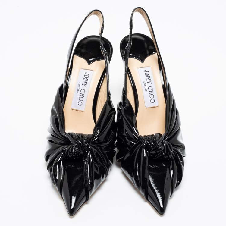 Дамски черни токчета Jimmy Choo Annabel 85 Knotted Leather Slingback Pumps