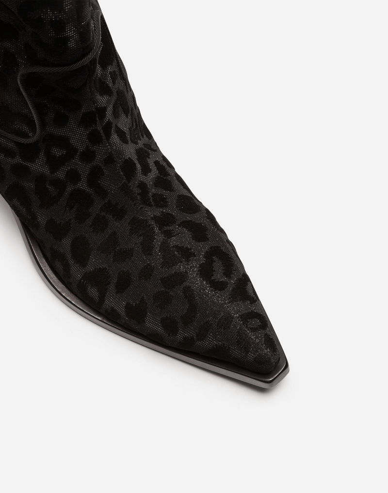 Дамски каубойски ботуши Dolce & Gabbana Women Black Gray Leopard Cowboy Boots в черно и сиво