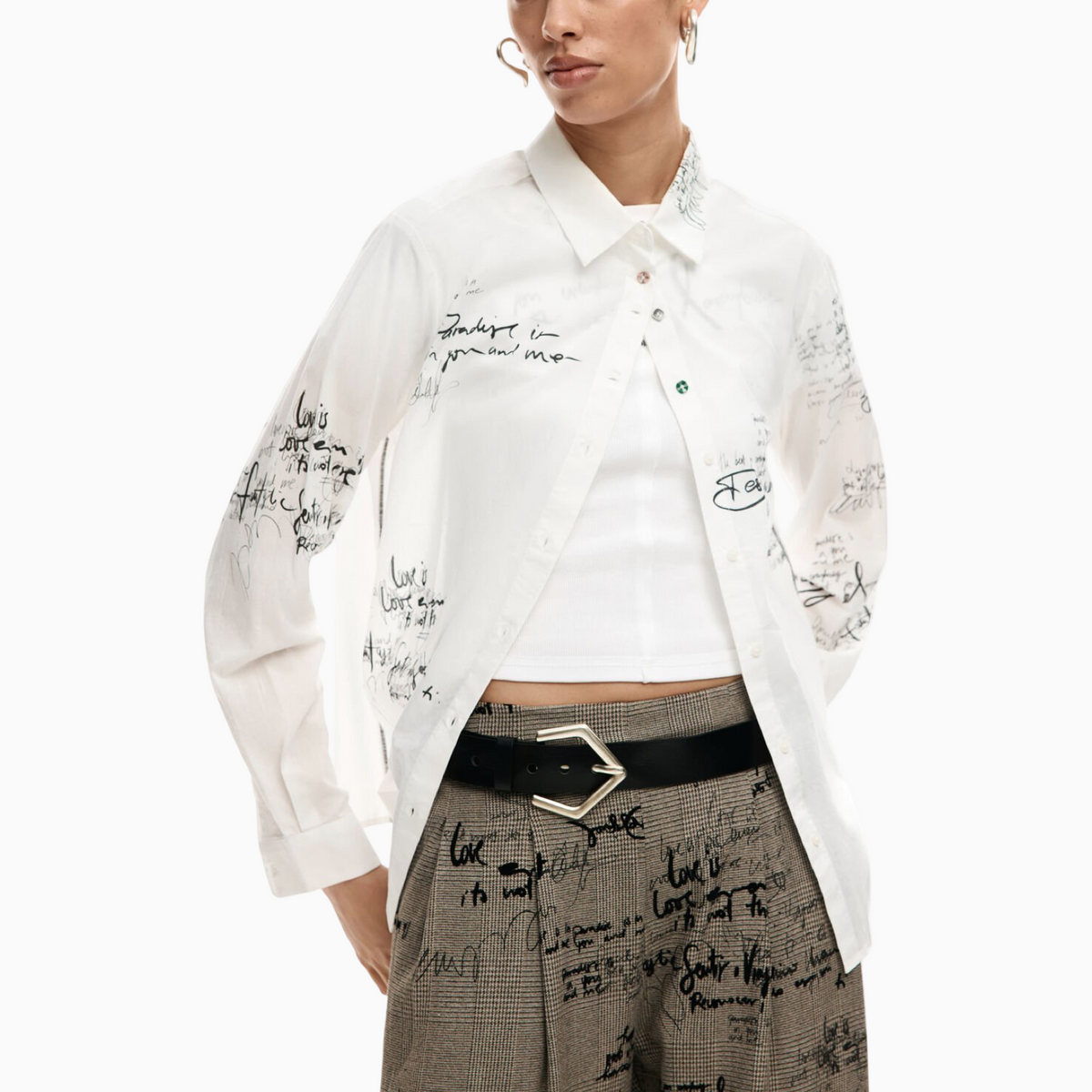 Дамска бяла риза Desigual Women Shirt 26SWCW09 1000 Front View