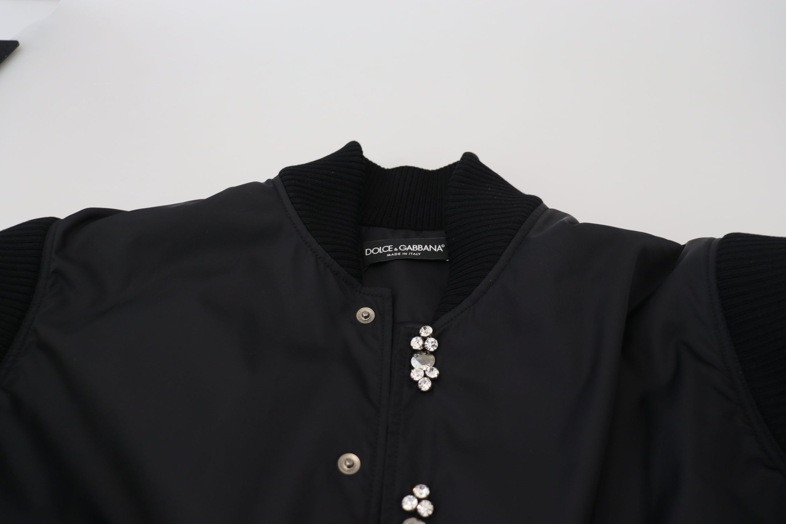 Елегантно черно бомбър яке, украсено с кристали Dolce & Gabbana