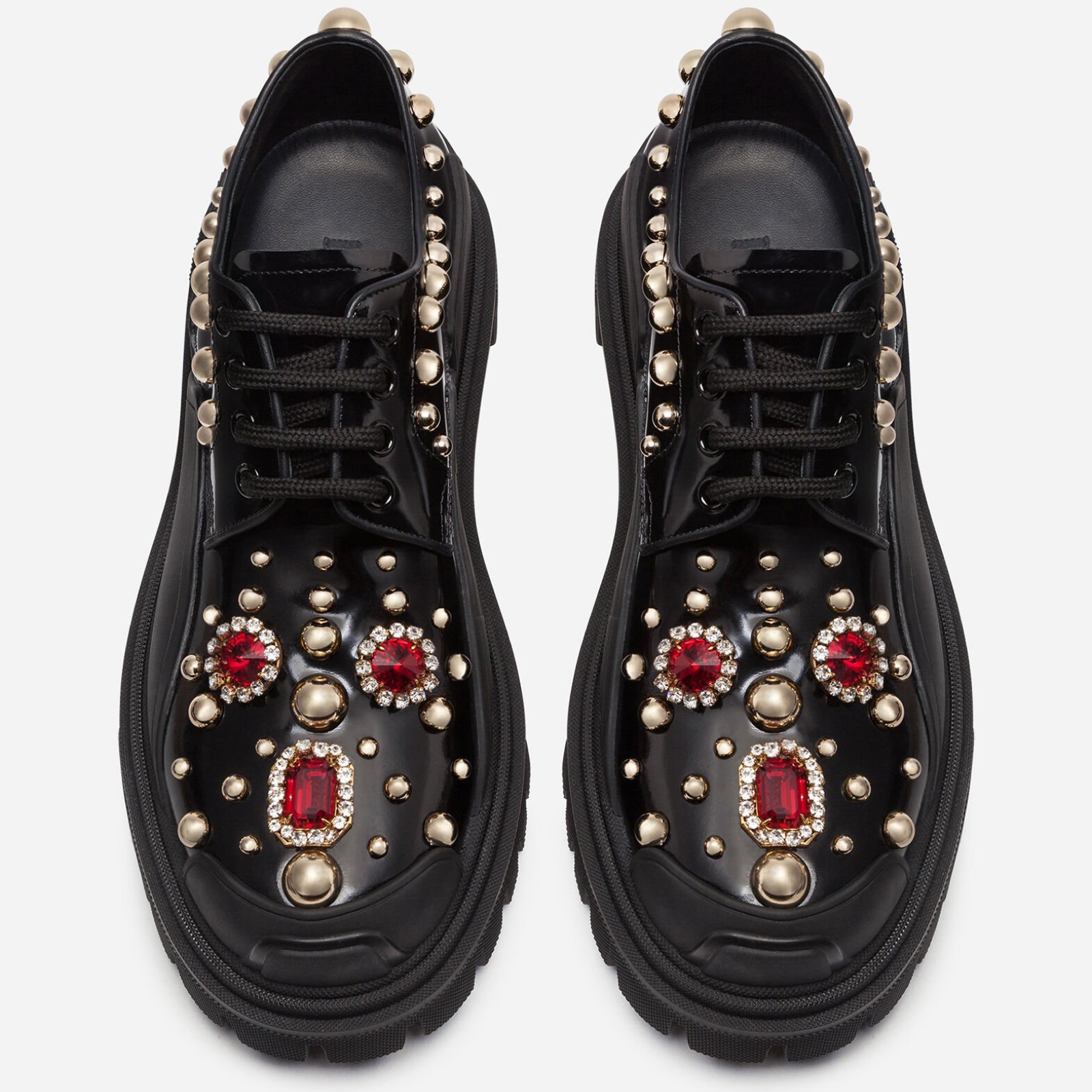 Дамски луксозни обувки с кристали DOLCE & GABBANA CK1700-AJ397 80999 Jeweled Crystal Women Derby Shoes Black top view