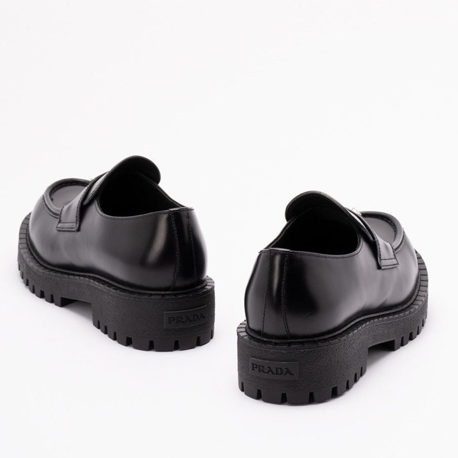 Prada Double Chocolate Men Loafers Heel View