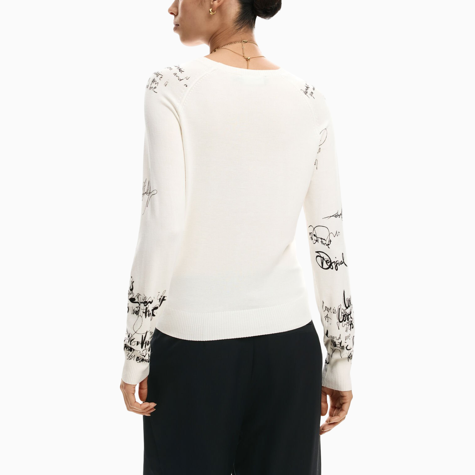 Дамски бежов пуловер Desigual Women Knitwear 26SWJF101001 Back View