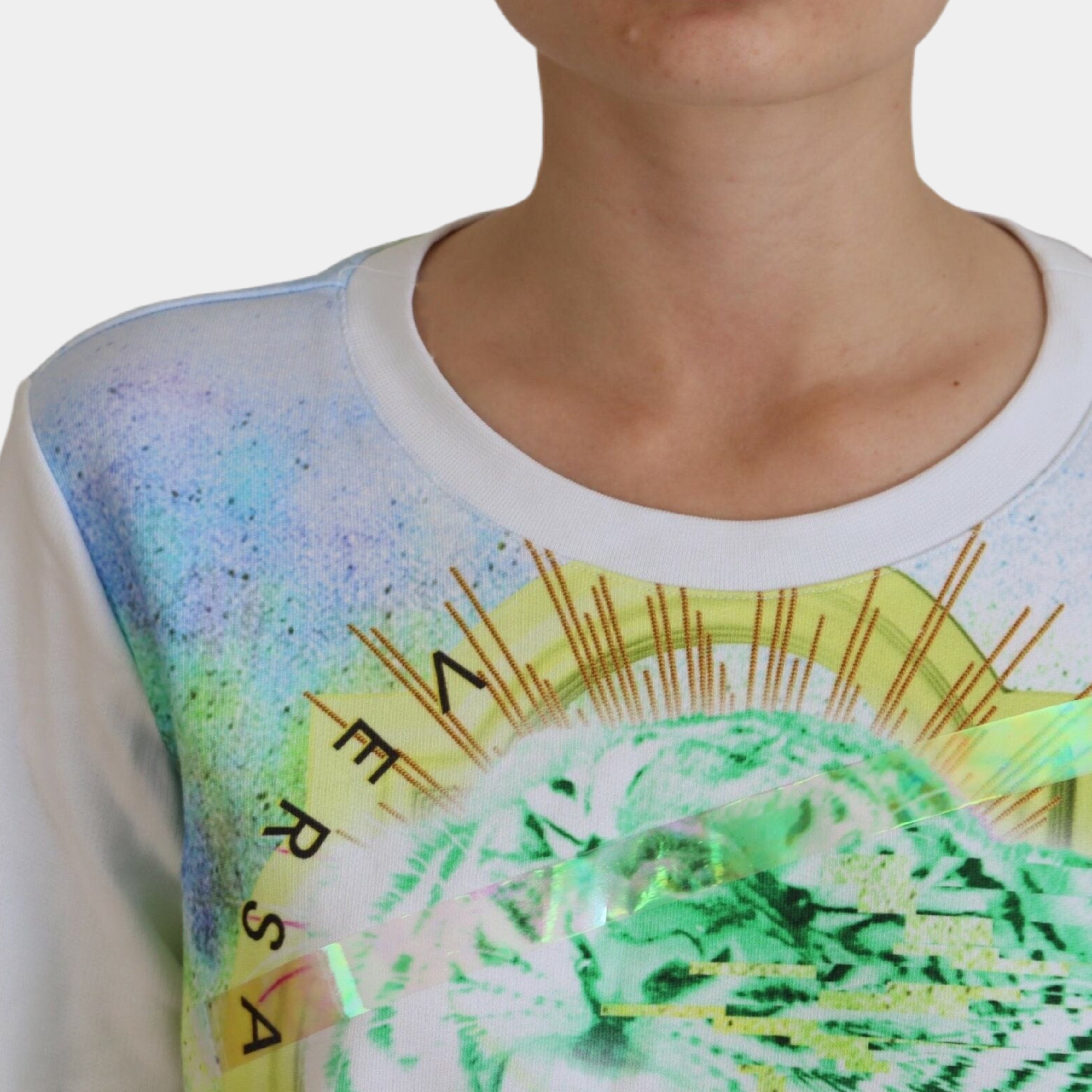 Дамска памучна блуза с дълъг ръкав Versace Jeans в бяло