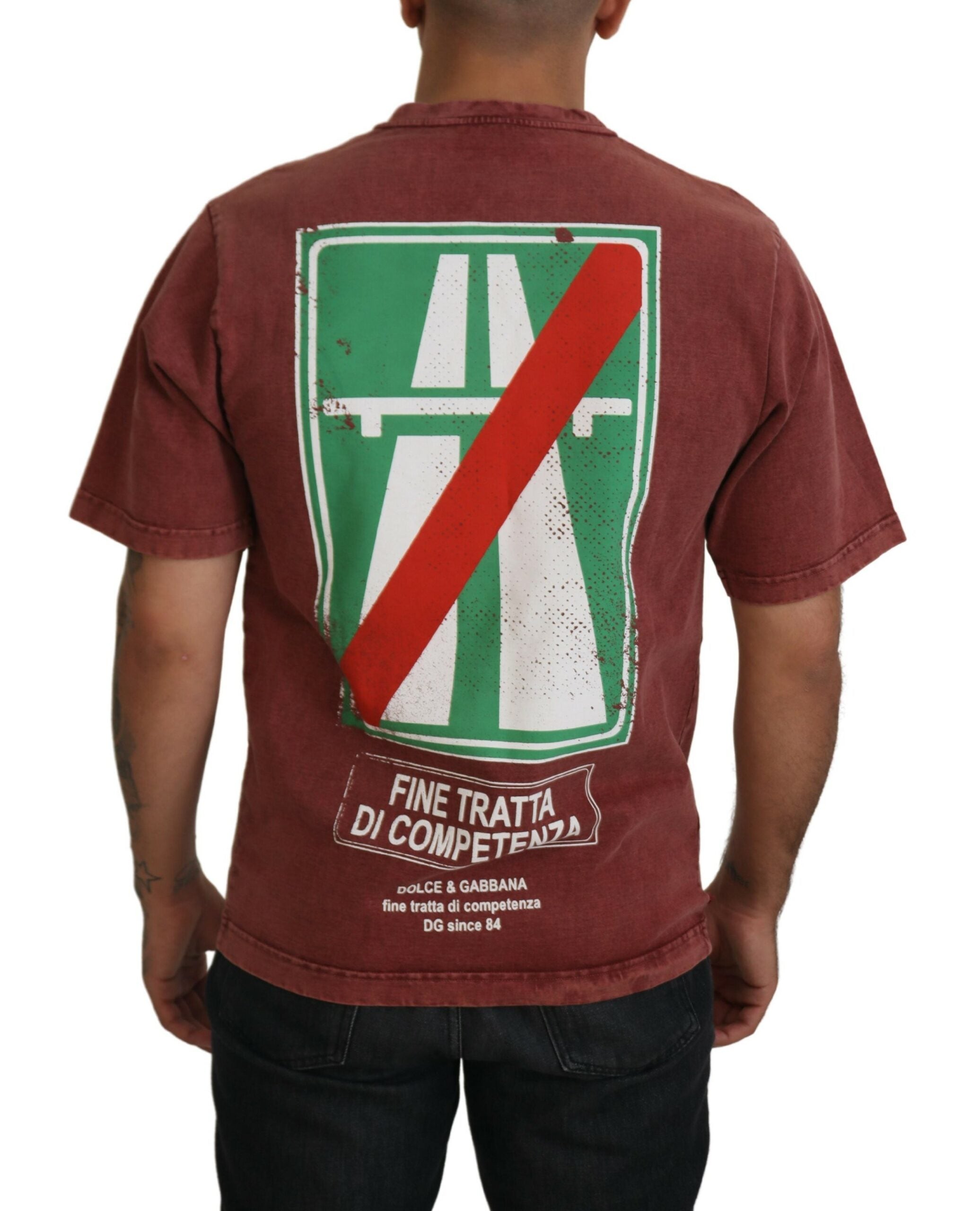 Елегантна кестенява памучна тениска с щампи Dolce & Gabbana