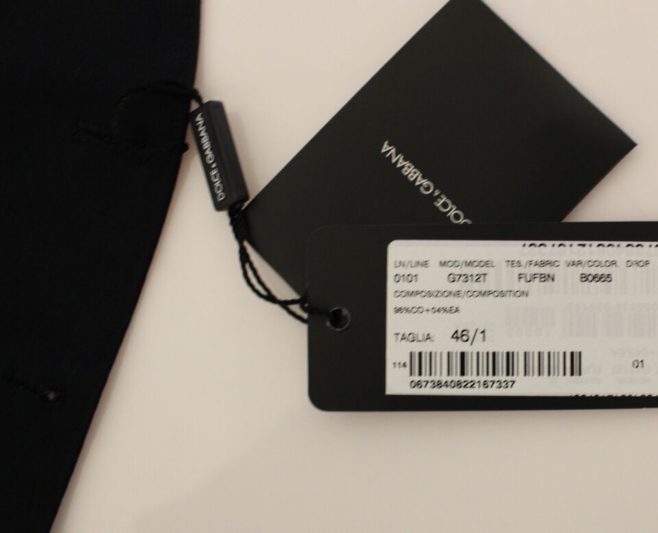 Dolce & Gabbana Елегантна синя памучна еластична рокля