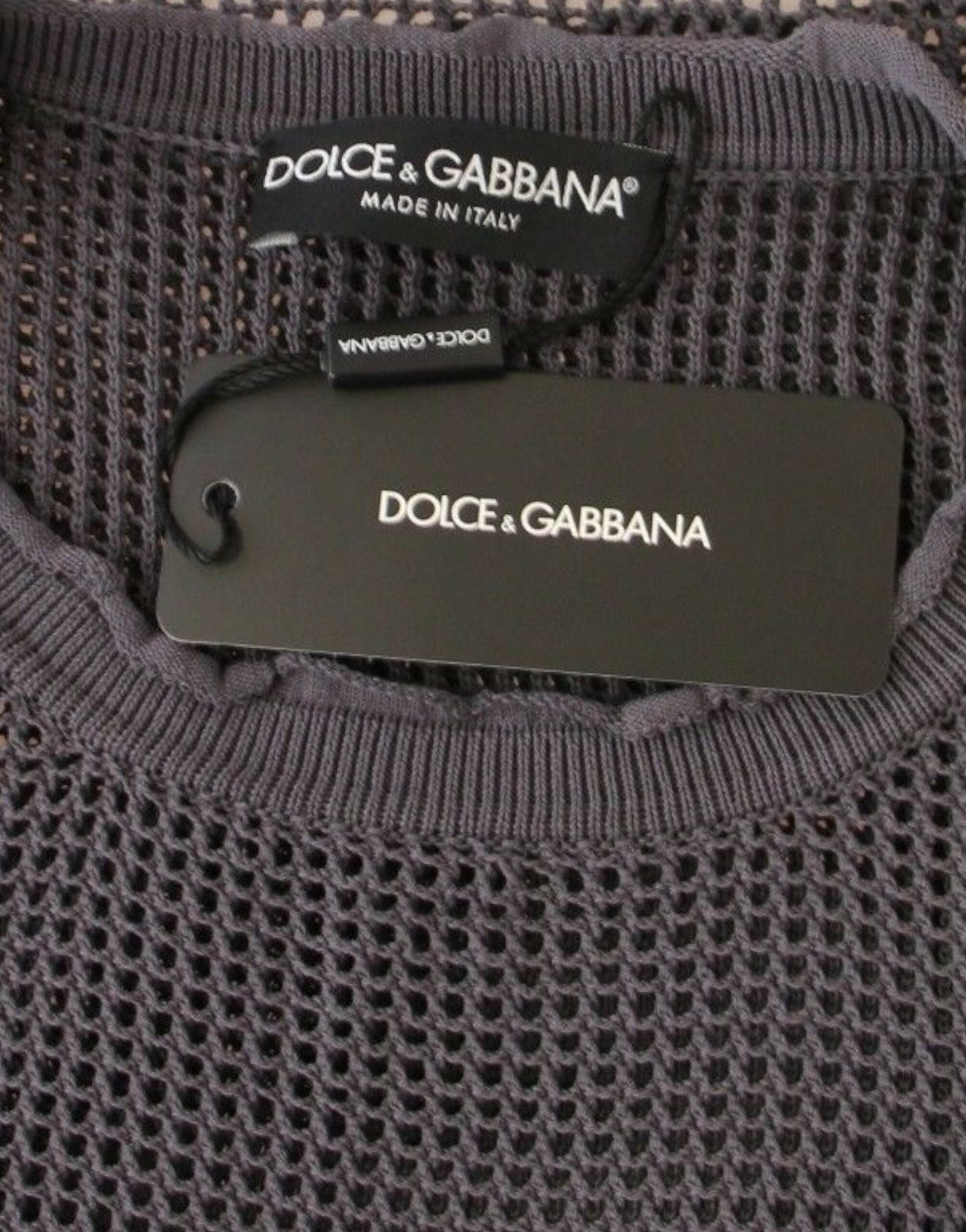 Елегантен мрежест пуловер с кръгла яка Dolce & Gabbana в светло лилаво