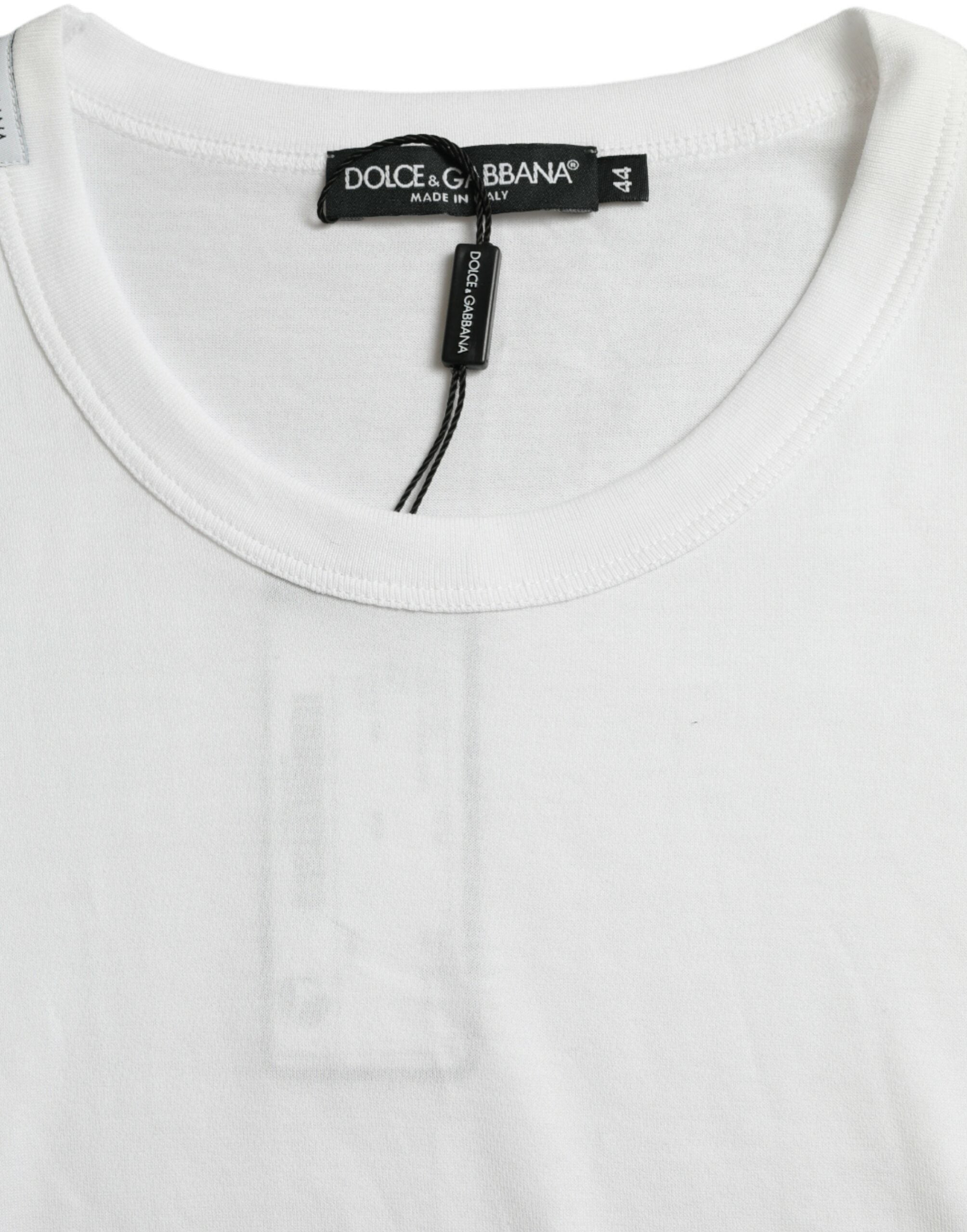 Бяла тениска с кръгло деколте и къси ръкави с лого Dolce & Gabbana