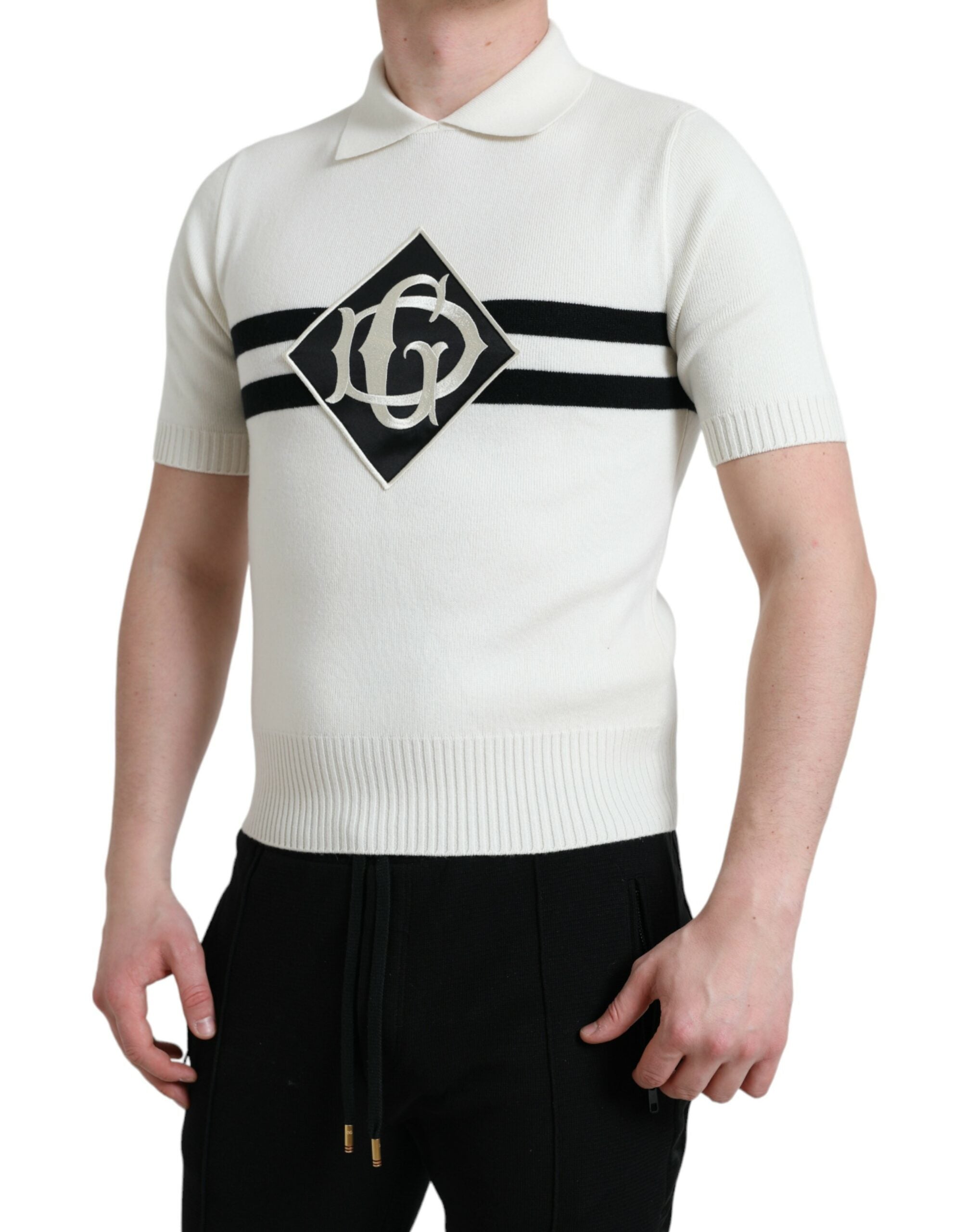 Dolce & Gabbana White DG тениска с яка и яка Henley Shirt