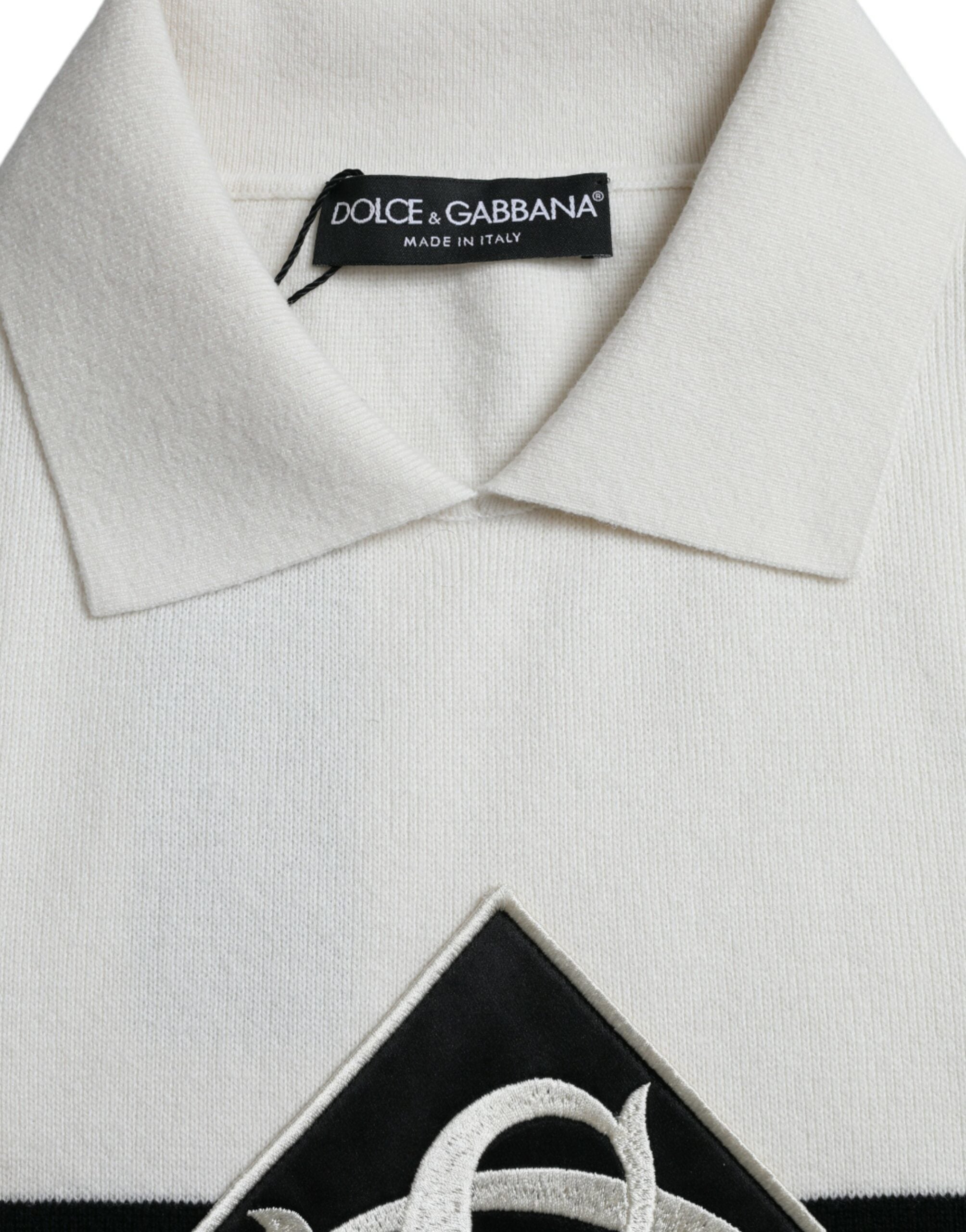 Dolce & Gabbana White DG тениска с яка и яка Henley Shirt