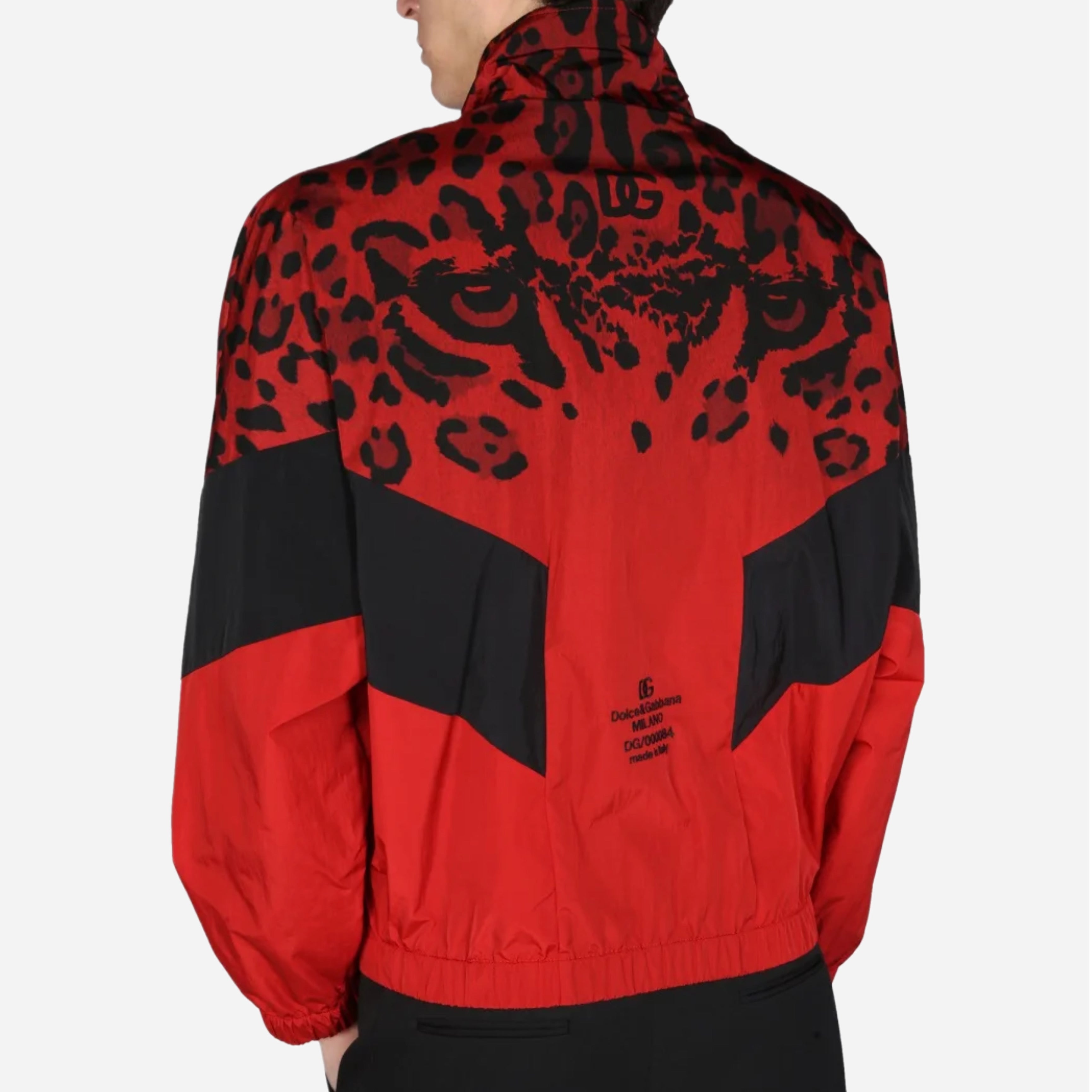 Мъжко червено черно шушляково яке DOLCE & GABBANA Men’s Red Black Leopard Nylon Jacket