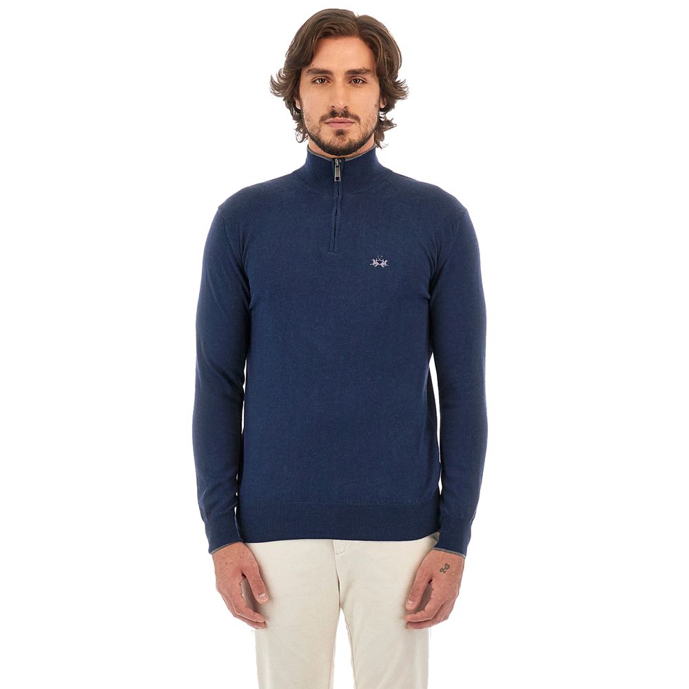 Мъжки пуловер с цип Men’s sweater La Martina Dark Blue front view