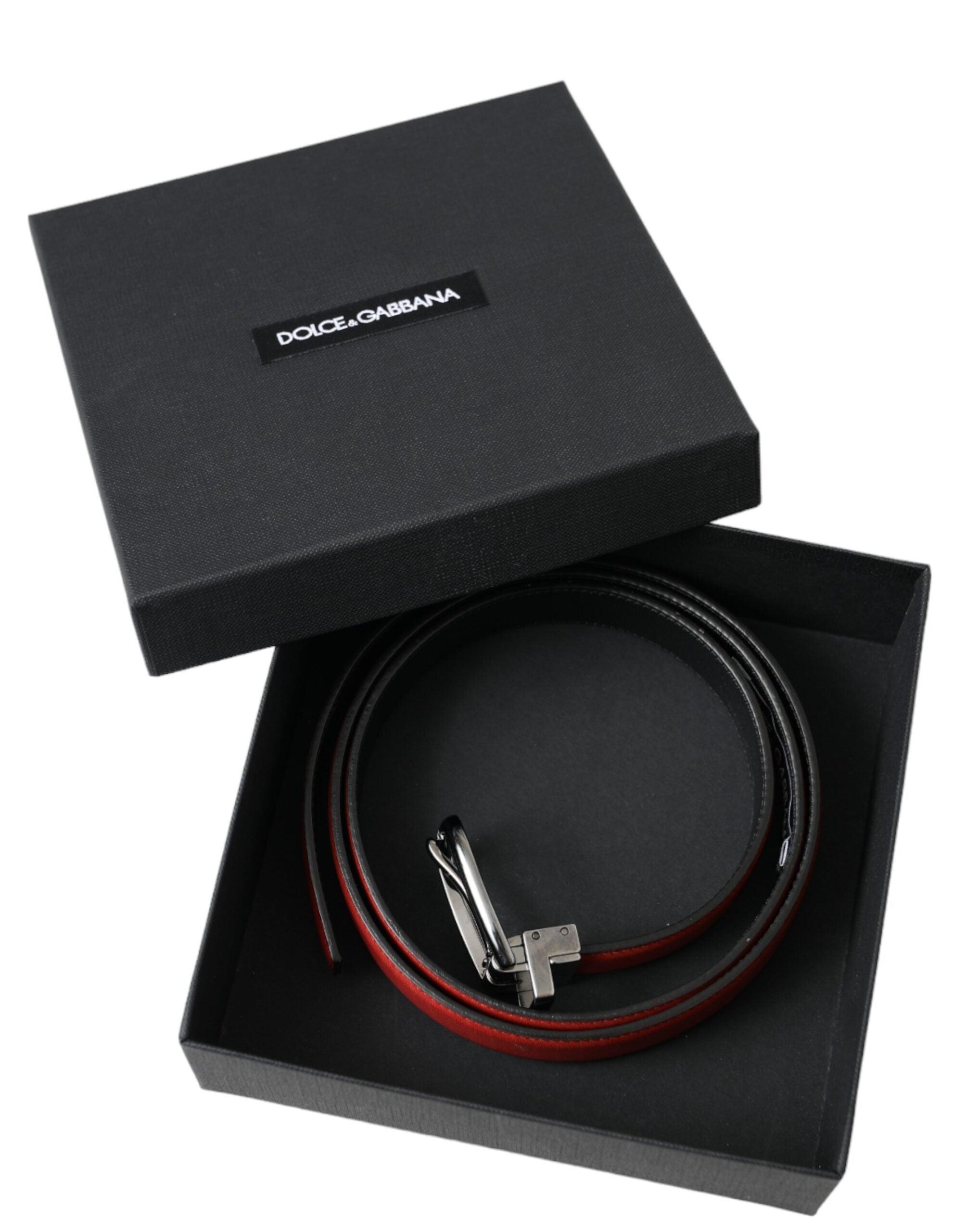 Мъжки колан Dolce & Gabbana с червена кожа със сребриста метална катарама