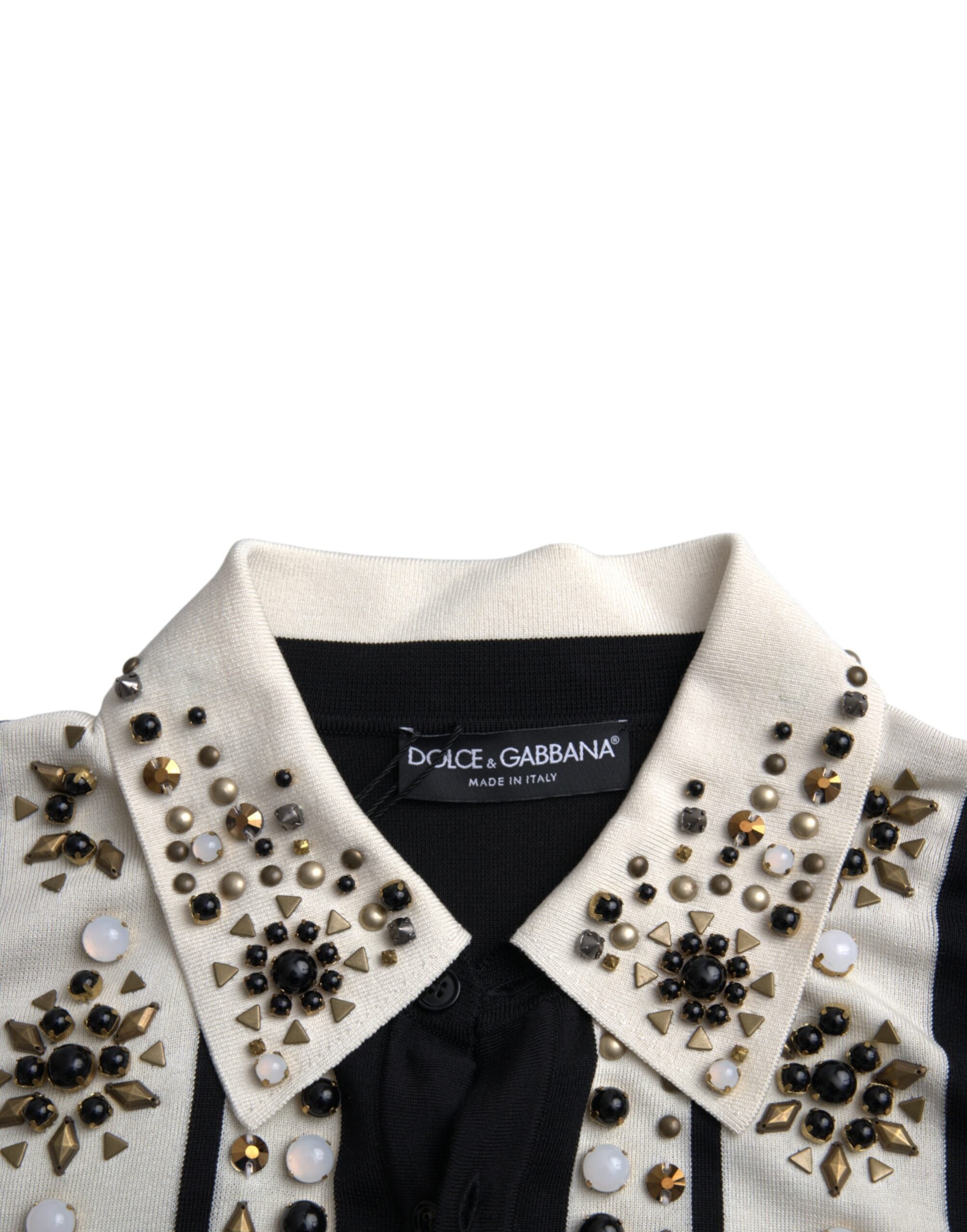 Dolce & Gabbana бяла черна копринена риза с кристали и камъни