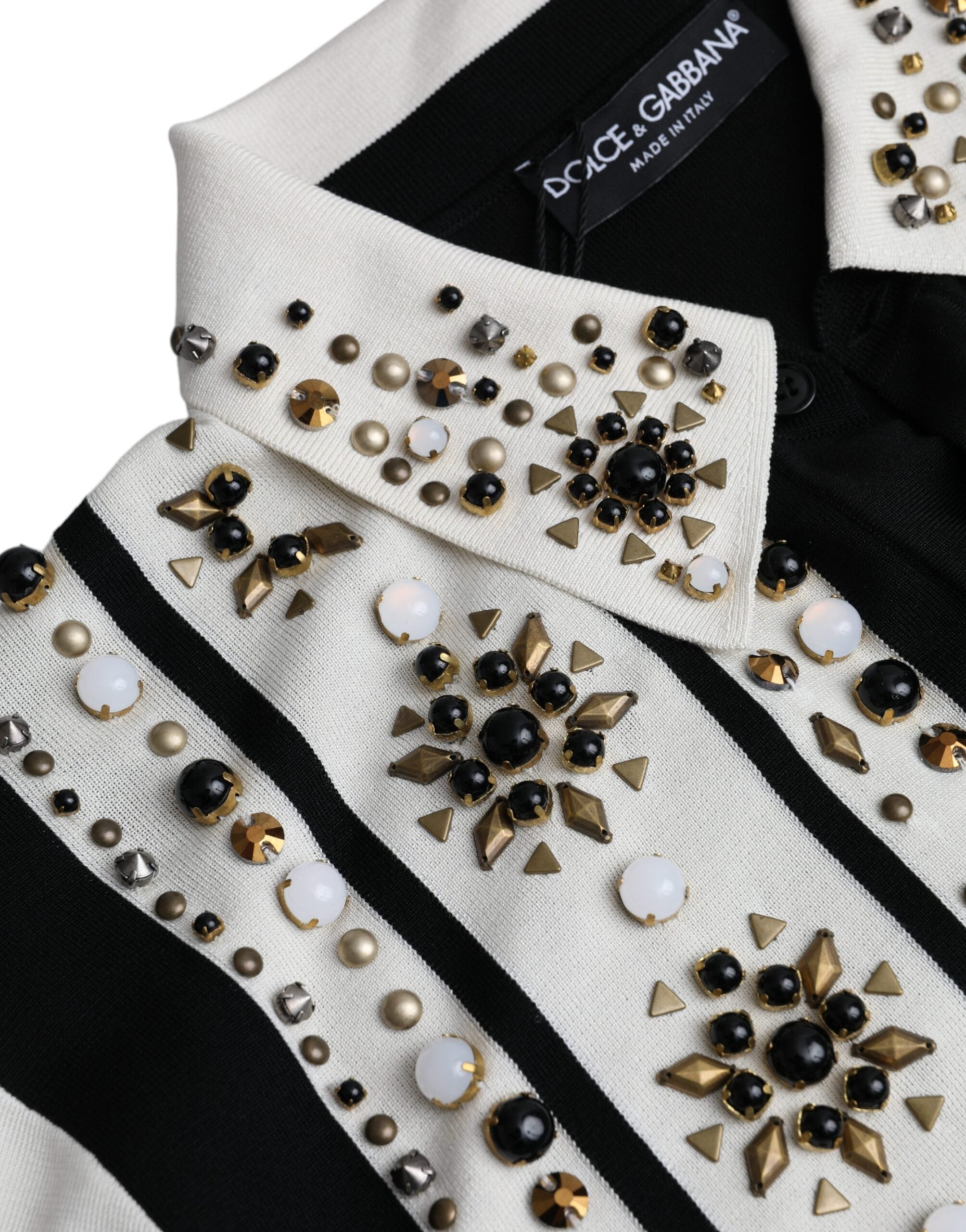 Dolce & Gabbana бяла черна копринена риза с кристали и камъни
