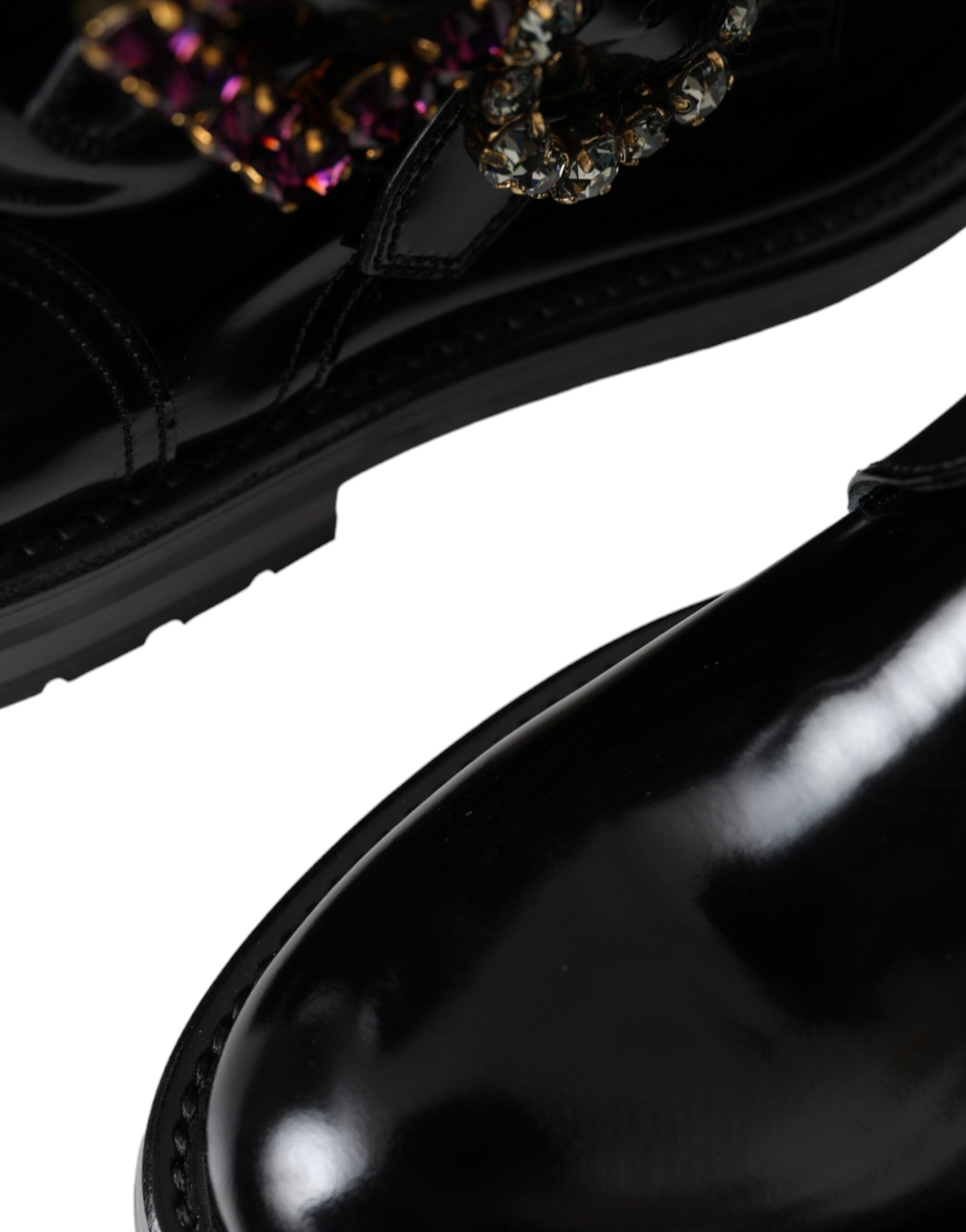 Dolce & Gabbana Черни кожени ботуши с кристални катарами Обувки