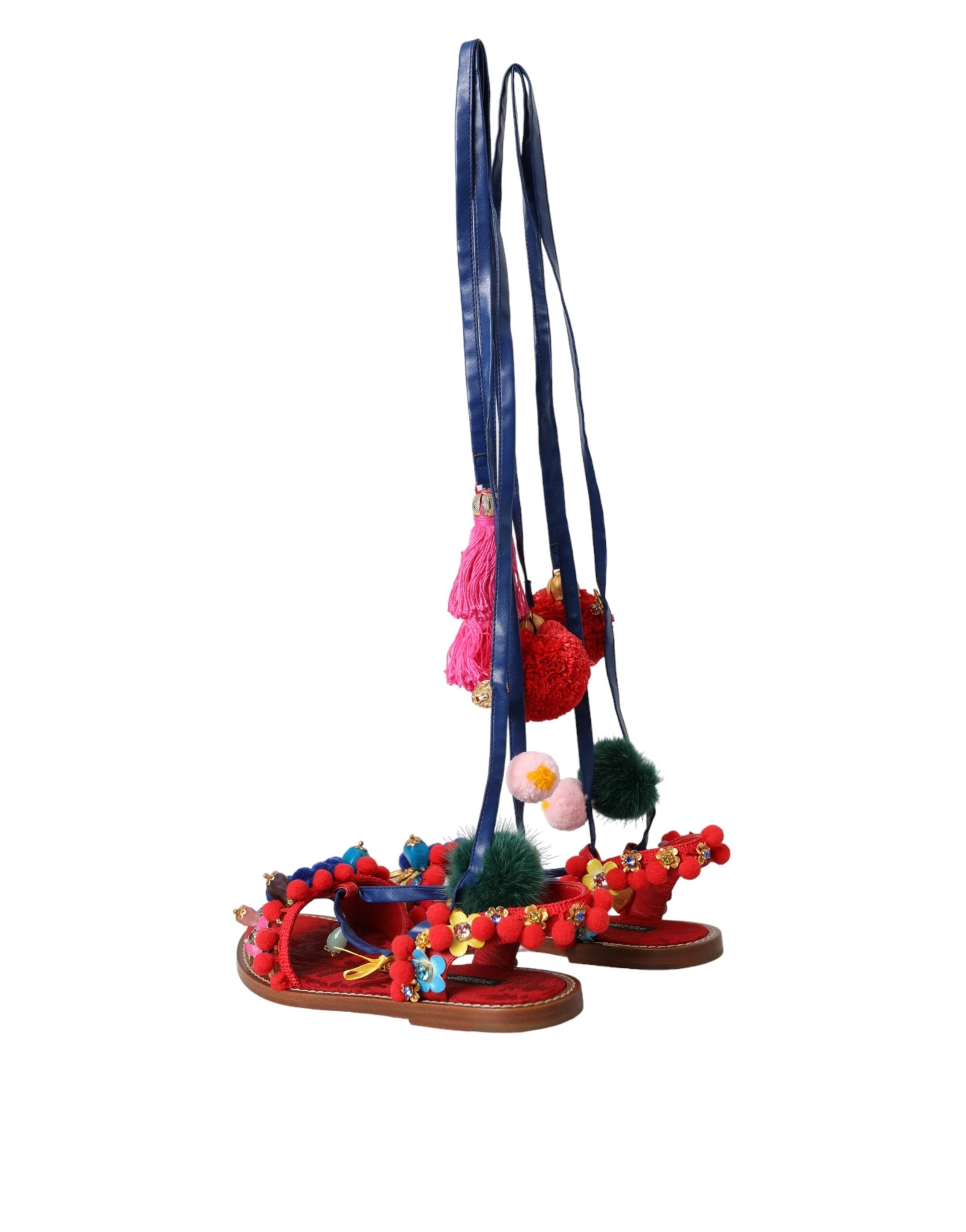 Dolce & Gabbana Многоцветни сандали с кожена обвивка с помпони