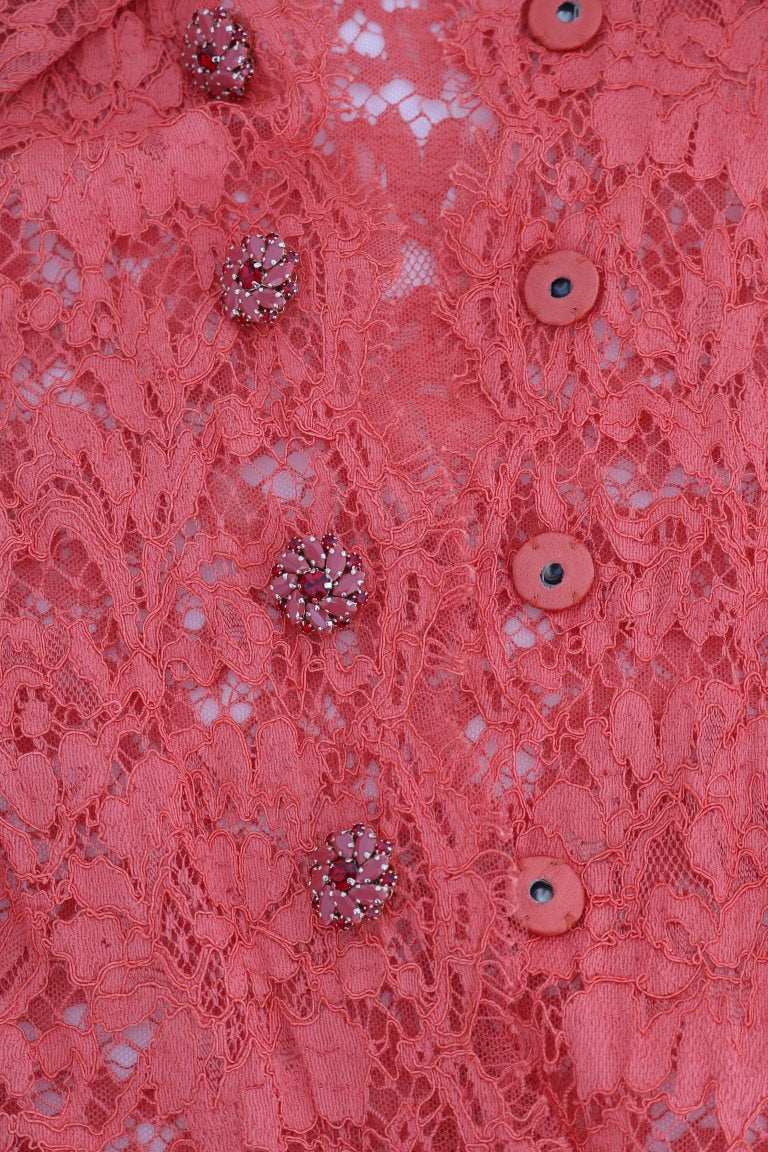 Dolce & Gabbana Елегантна оранжева дантелена кристална жилетка с флорални мотиви