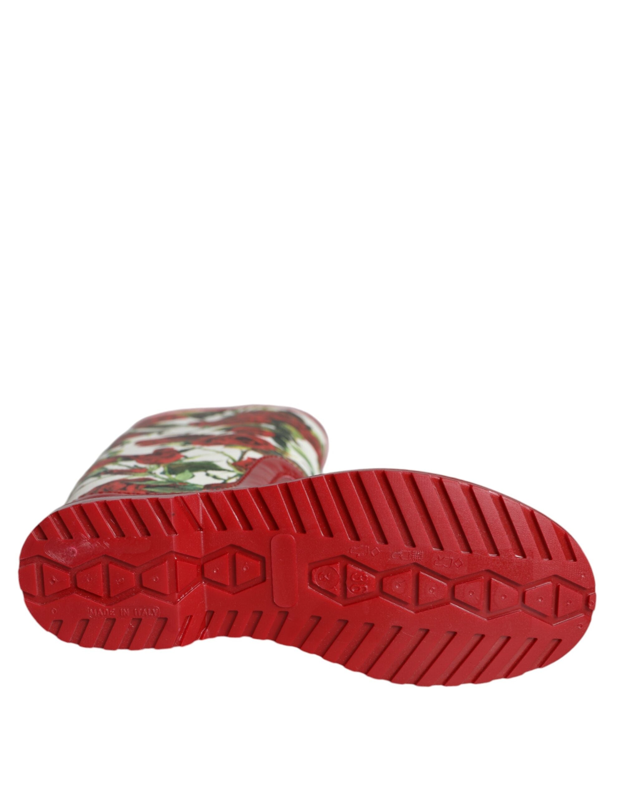 Dolce & Gabbana Червени флорални гумени високи ботуши до коленете Обувки