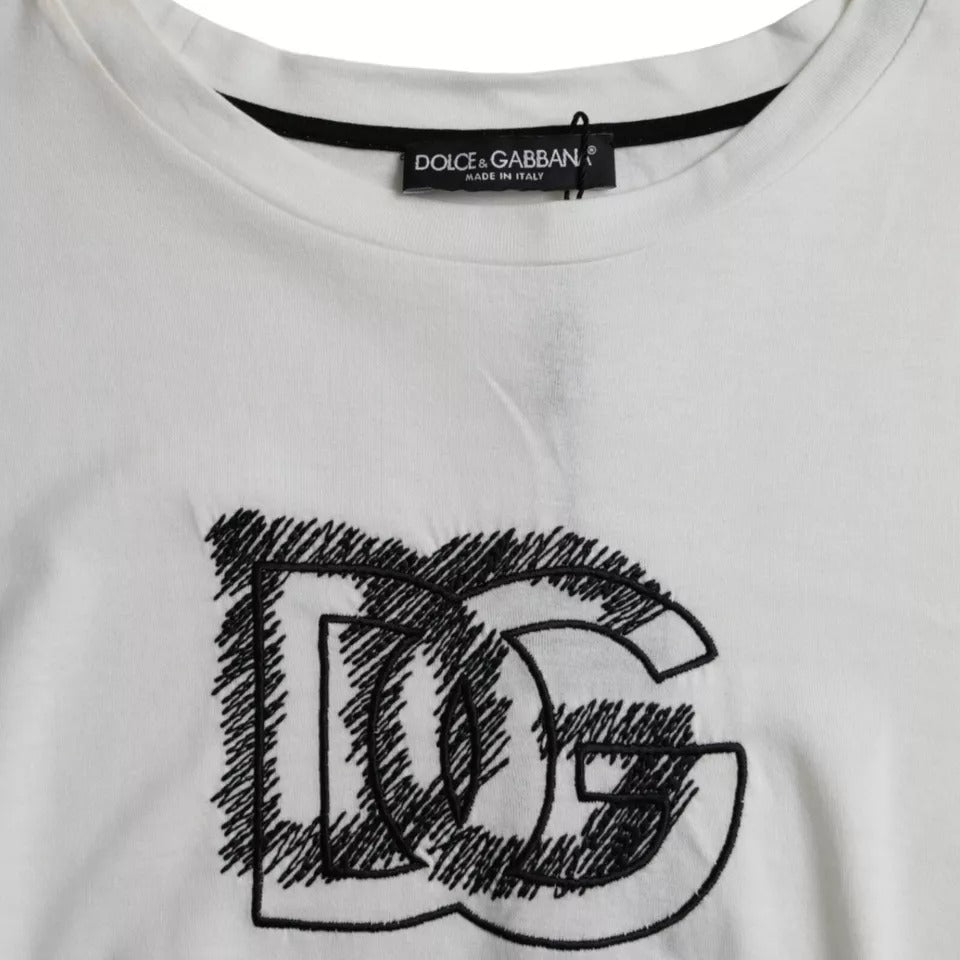 Бяла тениска с кръгло деколте и къси ръкави с лого Dolce & Gabbana