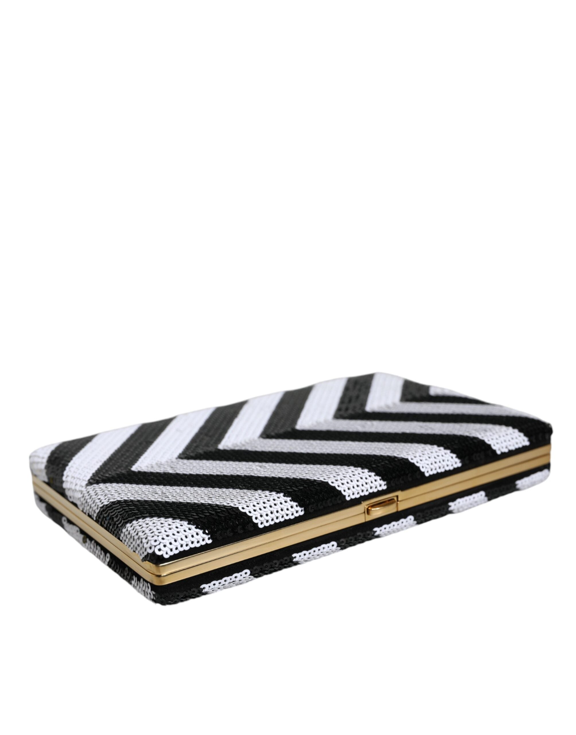 Dolce & Gabbana Black White Gold Frame Clutch Вечерна чанта за парти