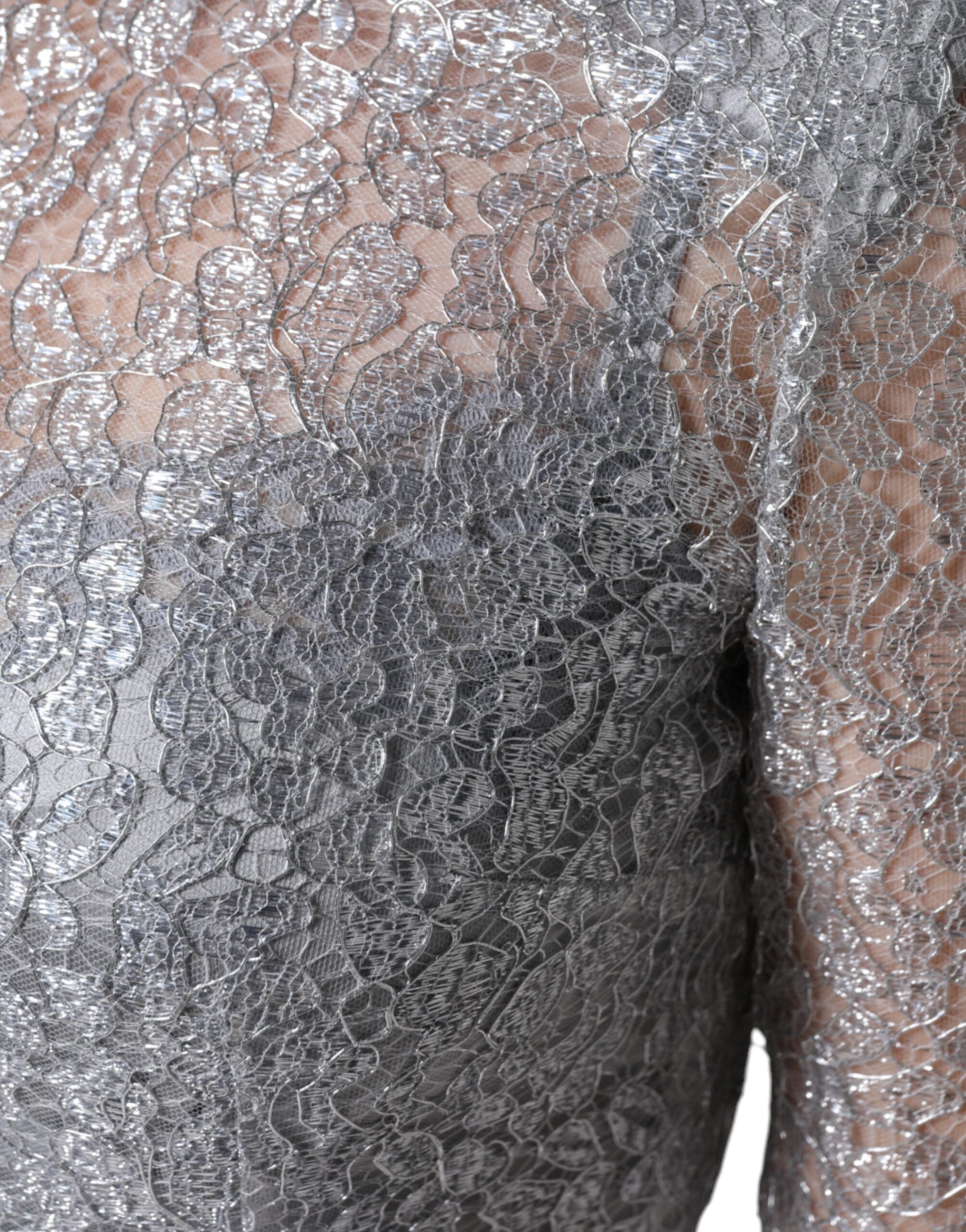 Dolce & Gabbana Сребърна флорална дантелена рокля с калъф и обвивка