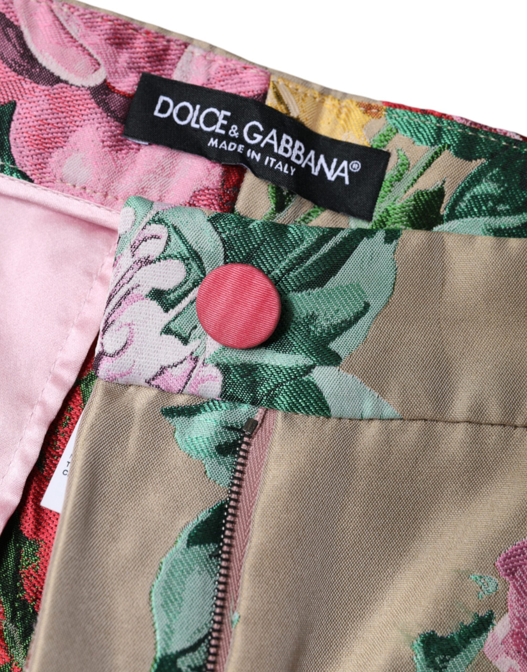 Dolce & Gabbana бежови флорални жакардови стеснени панталони с висока талия