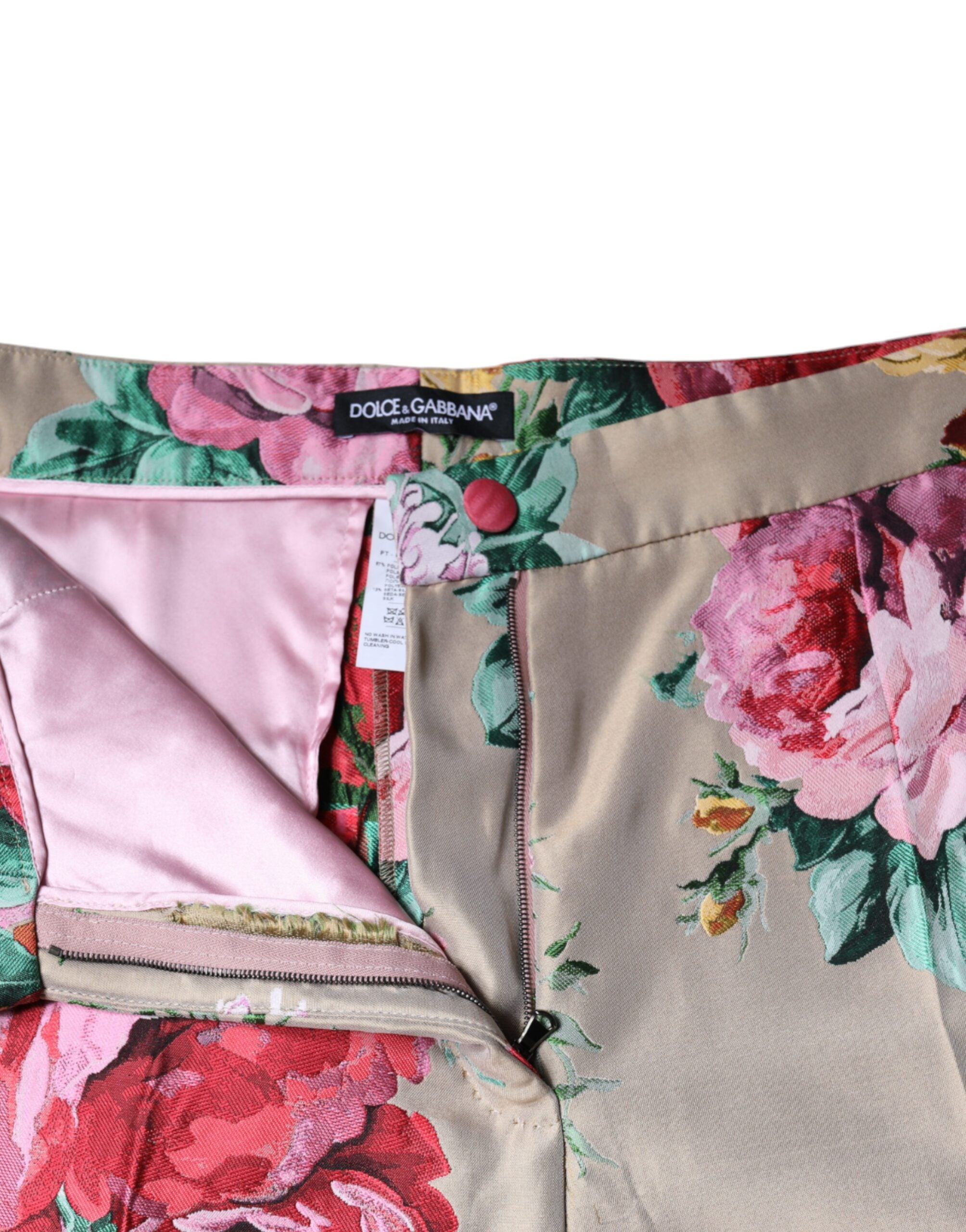 Dolce & Gabbana бежови флорални жакардови стеснени панталони с висока талия
