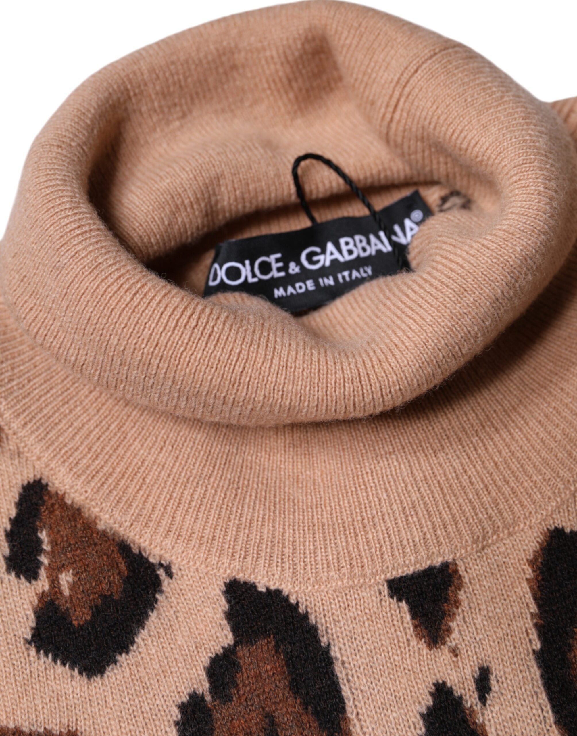 Dolce & Gabbana бежово вълнено горнище с леопардов принт
